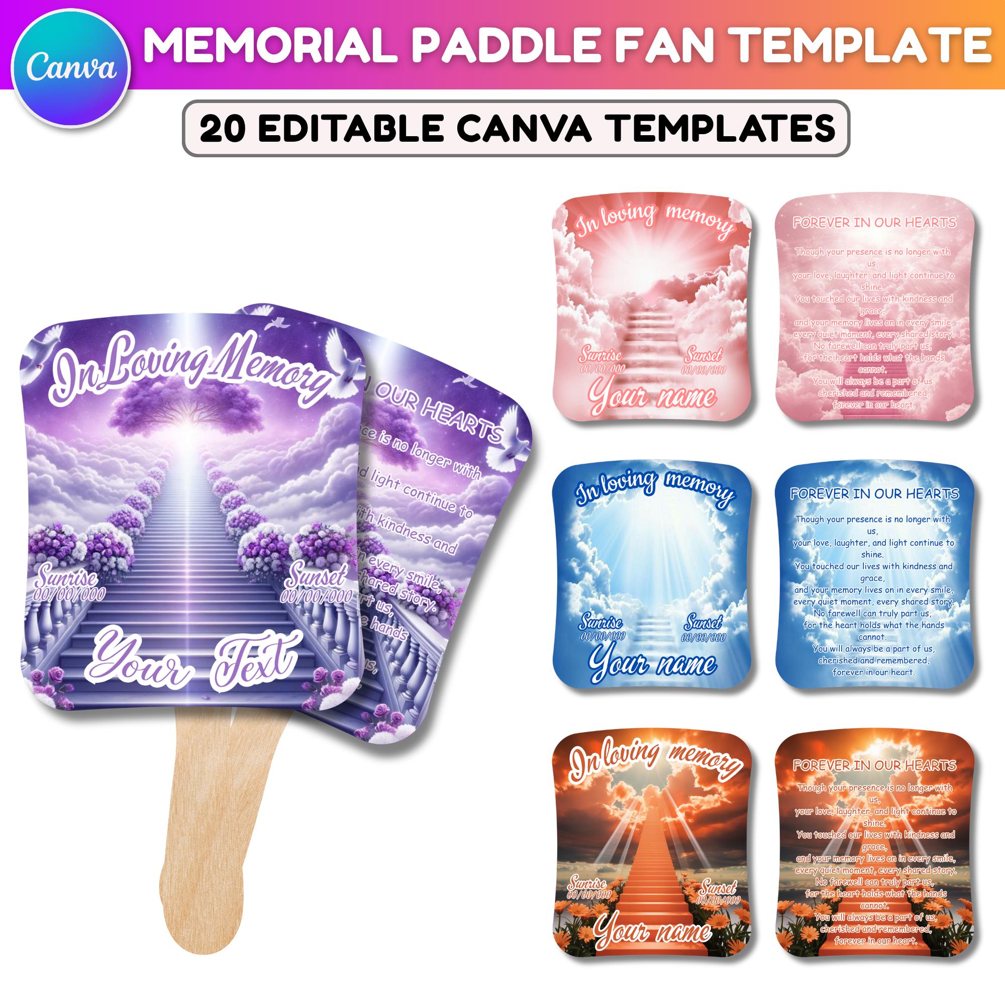 06 Purple Memorial Paddle Fan Editable Template, In Loving Memory Fan, Celebration of Life Paddle Fan, In Loving Memory Handheld Tribute - Editable Memorial Canva Template