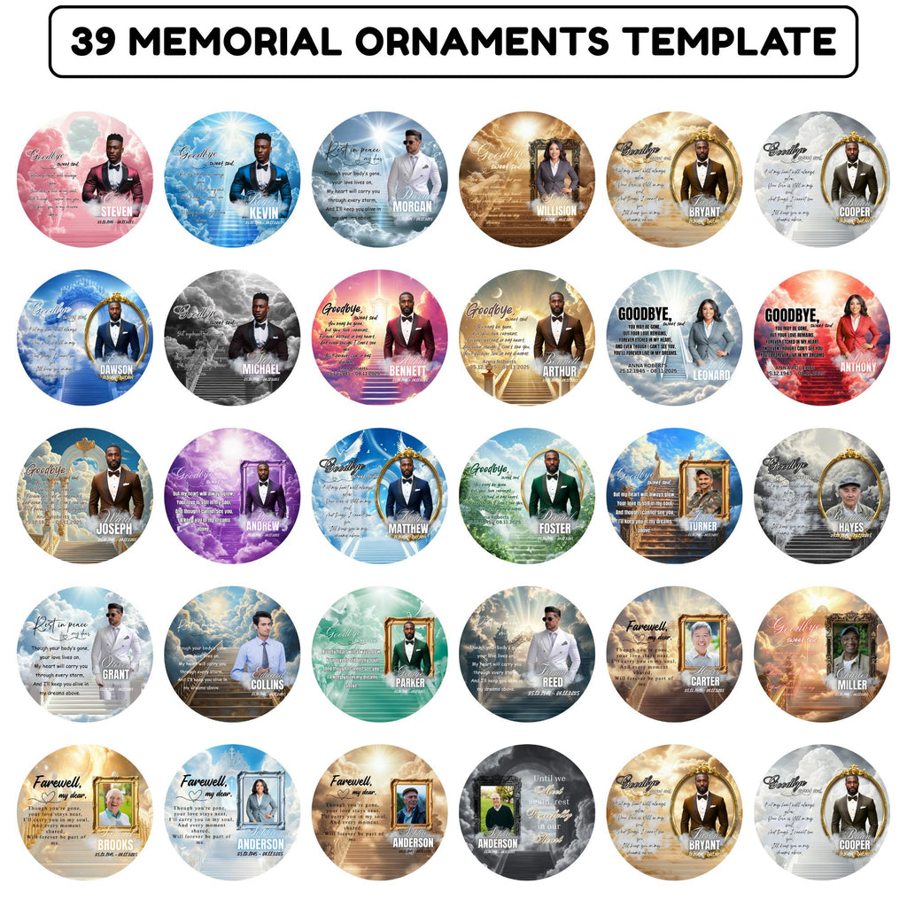 39 In Loving Memory Christmas Ornament Editable Template, Round Christmas in Heaven, Memorial Ornaments Template, Funeral & Celebration - Editable Memorial Canva Template