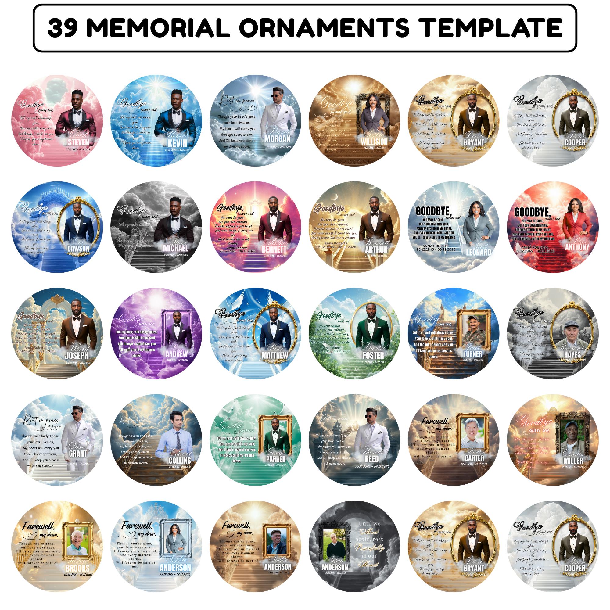 39 In Loving Memory Christmas Ornament Editable Template, Round Christmas in Heaven, Memorial Ornaments Template, Funeral & Celebration - Editable Memorial Canva Template