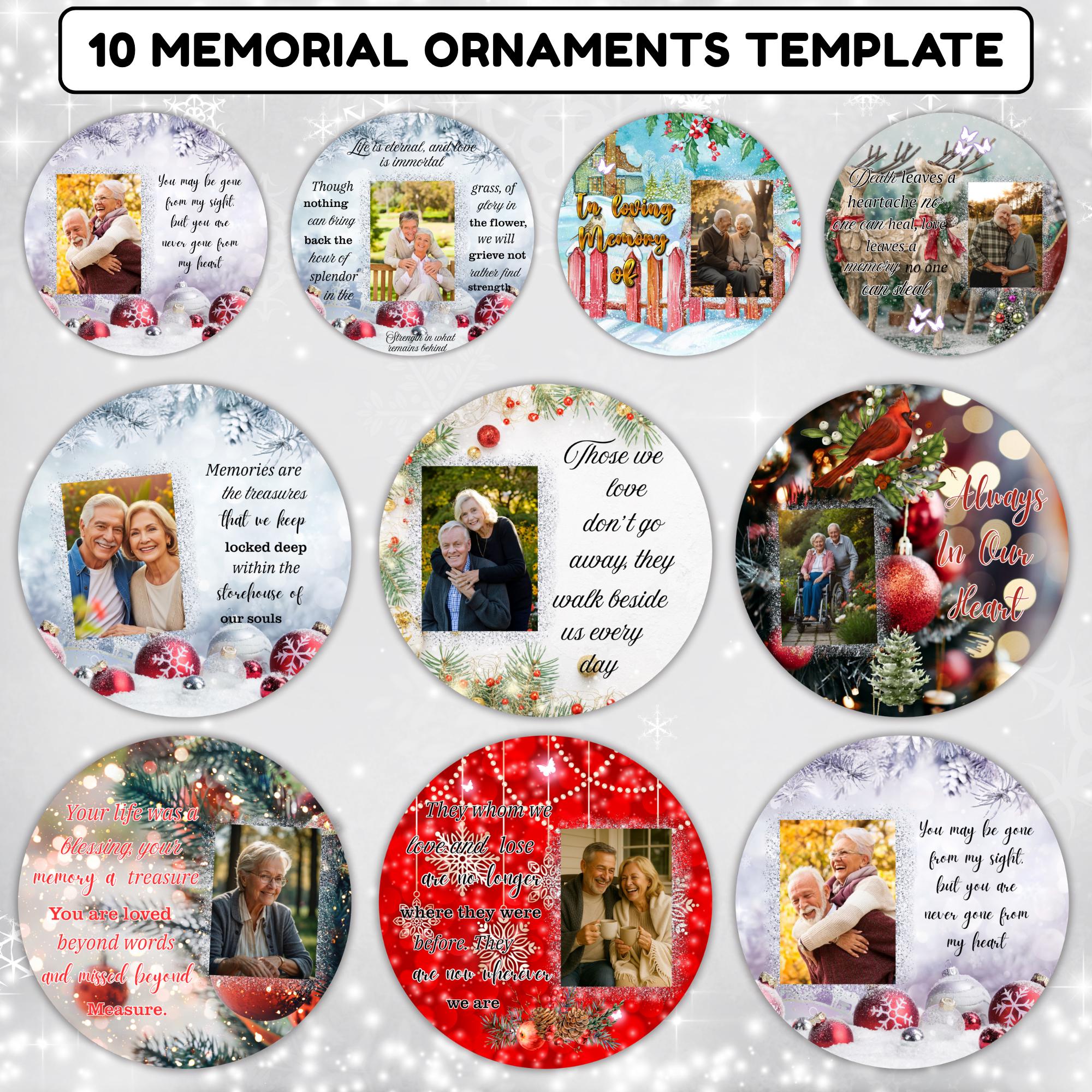10 Memorial Christmas Ornament Bundle Canva Template, Round Christmas in Heaven, Memorial Ornaments Template, Funeral & Celebration - Editable Memorial Canva Template