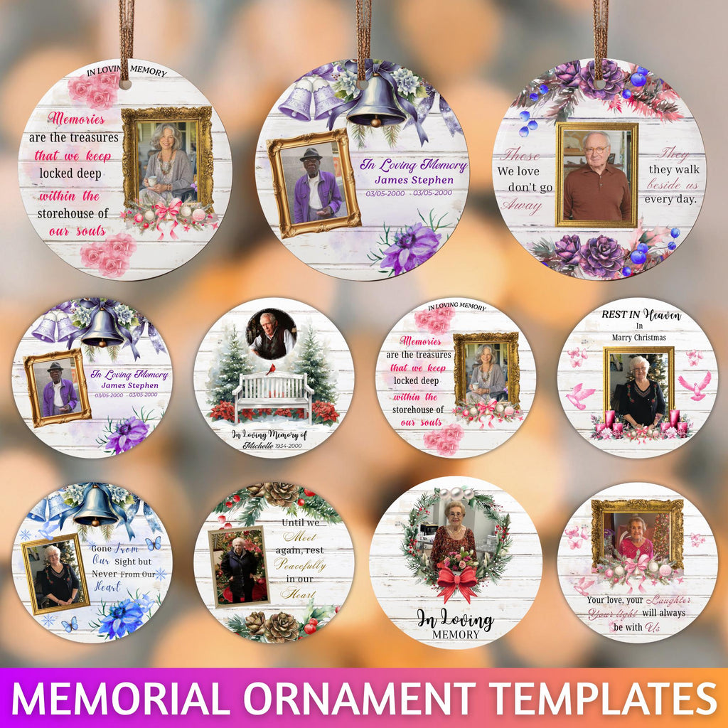 10 Memorial Christmas Ornament Bundle Canva Template, Round Christmas in Heaven, Memorial Ornaments Template, Funeral & Celebration - Editable Memorial Canva Template