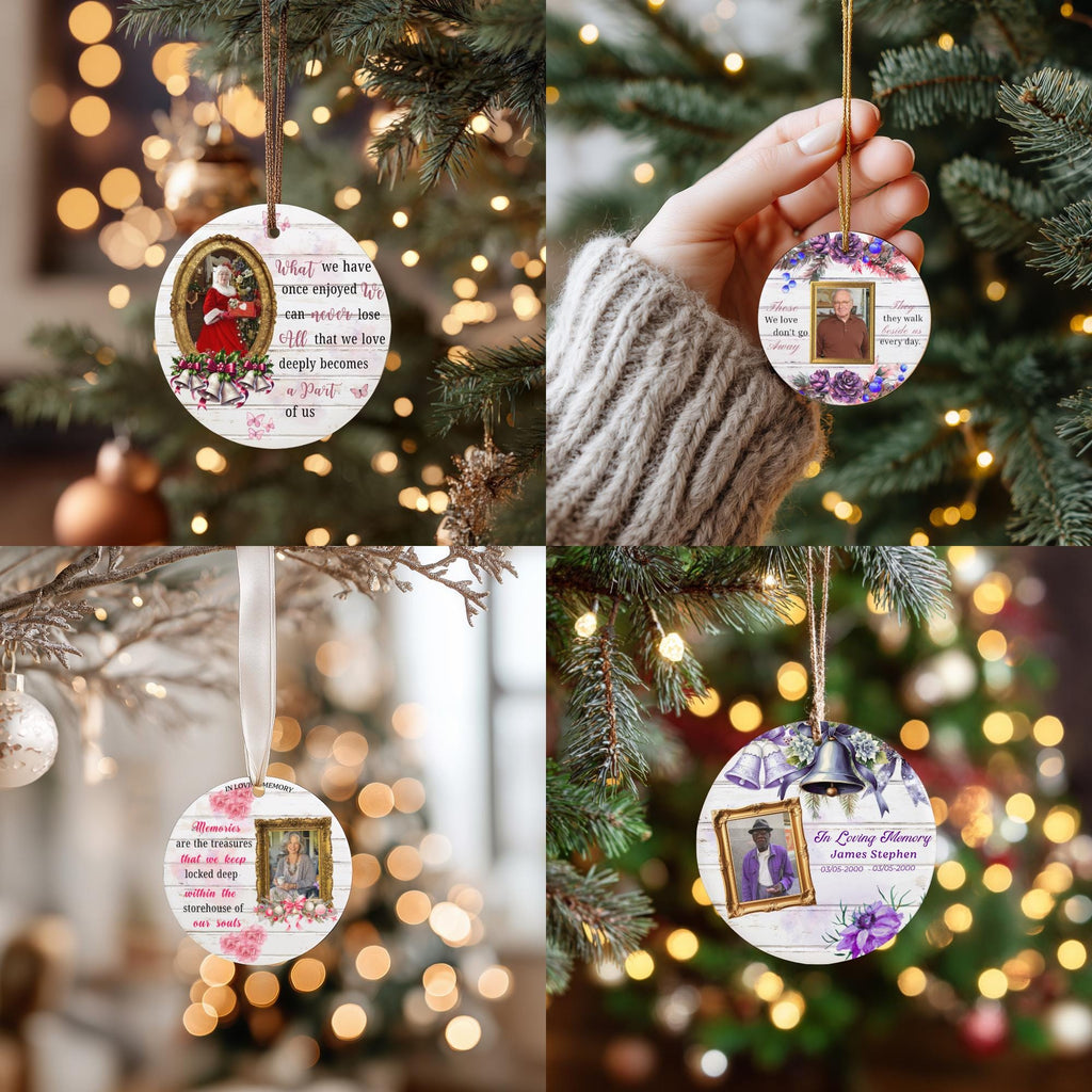 10 Memorial Christmas Ornament Bundle Canva Template, Round Christmas in Heaven, Memorial Ornaments Template, Funeral & Celebration - Editable Memorial Canva Template
