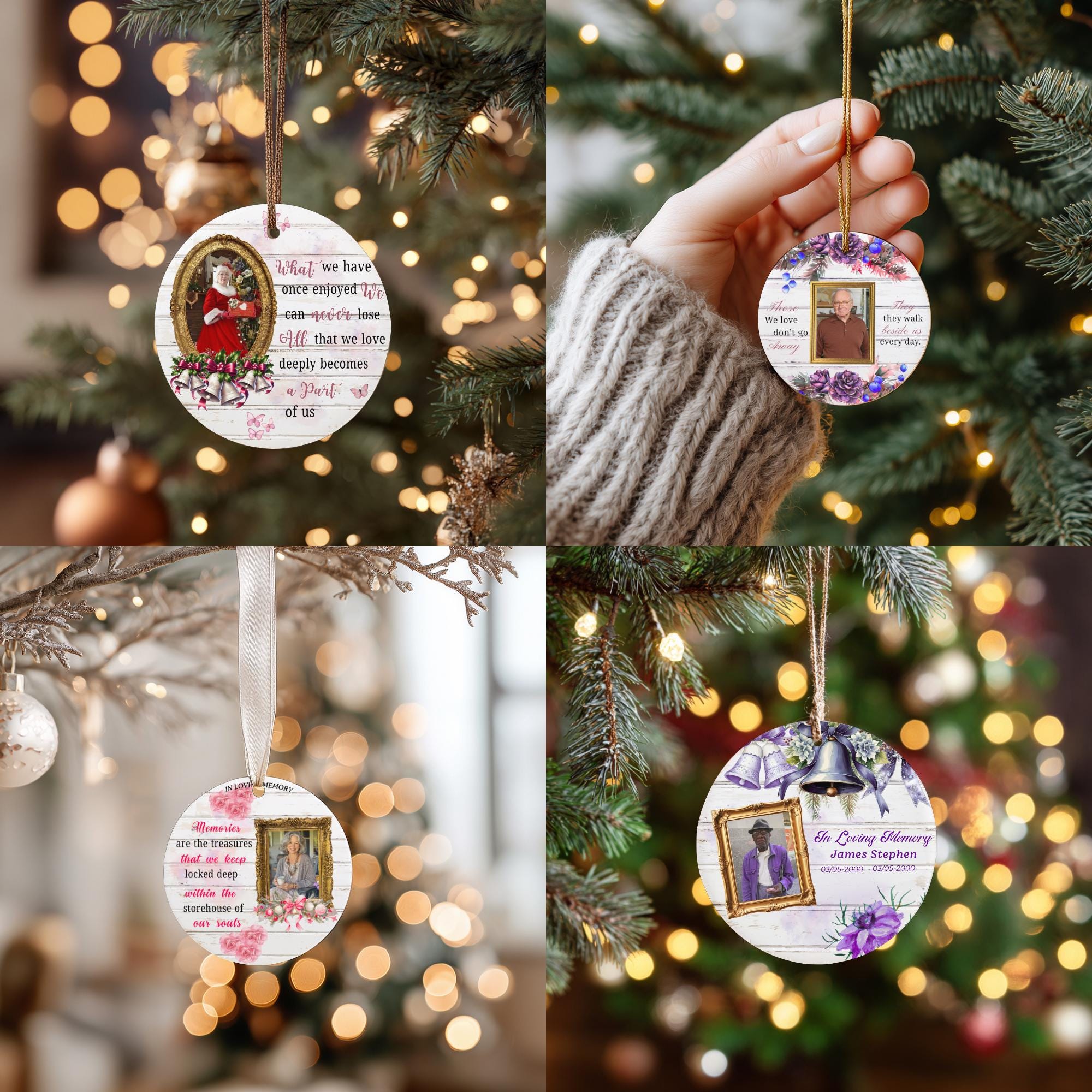 10 Memorial Christmas Ornament Bundle Canva Template, Round Christmas in Heaven, Memorial Ornaments Template, Funeral & Celebration - Editable Memorial Canva Template