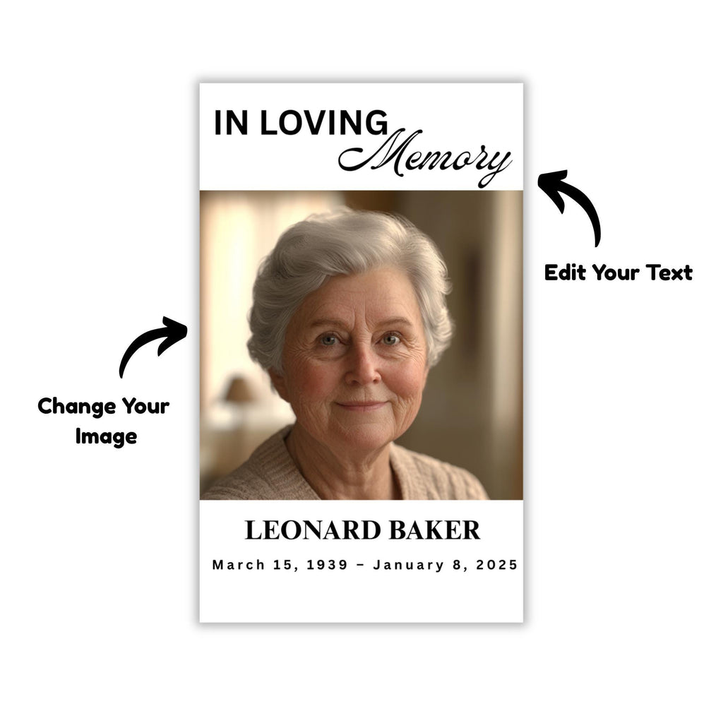 In Loving Memory Funeral Prayer Card Canva Editable Template, In Loving Memory Template, Memorial Prayer Card, Printable Funeral Remembrance - Editable Memorial Canva Template