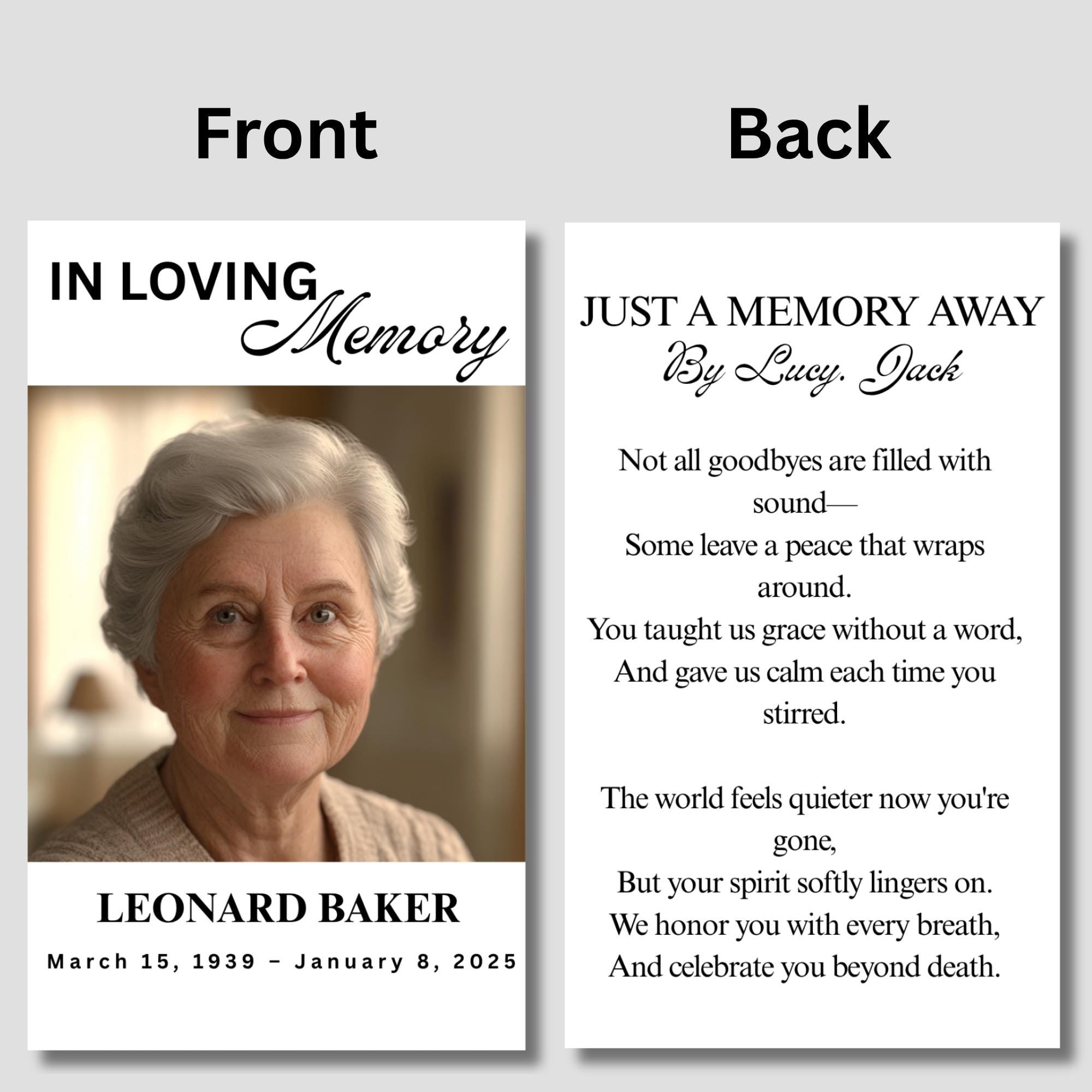 In Loving Memory Funeral Prayer Card Canva Editable Template, In Loving Memory Template, Memorial Prayer Card, Printable Funeral Remembrance - Editable Memorial Canva Template