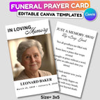 In Loving Memory Funeral Prayer Card Canva Editable Template, In Loving Memory Template, Memorial Prayer Card, Printable Funeral Remembrance - Editable Memorial Canva Template