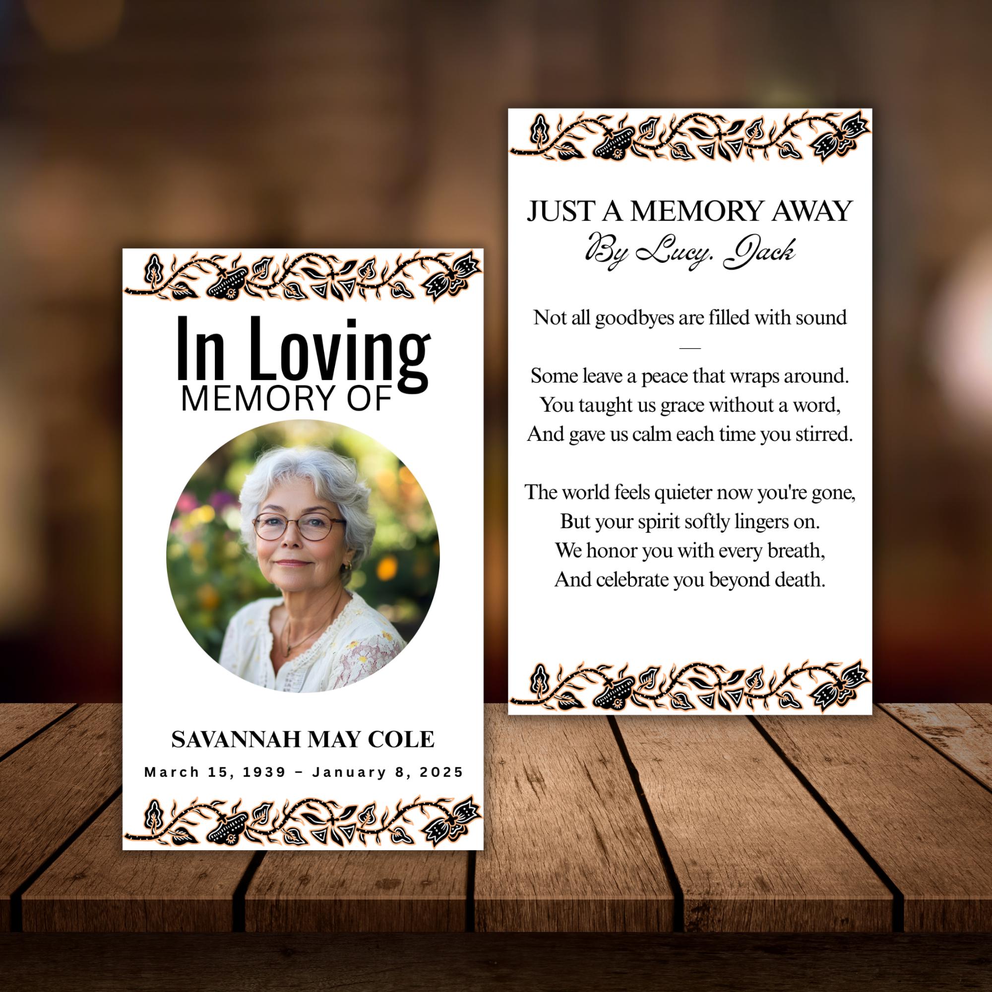 In Loving Memory Funeral Card Canva Editable Template, In Loving Memory Template, Memorial Prayer Card - Editable Memorial Canva Template