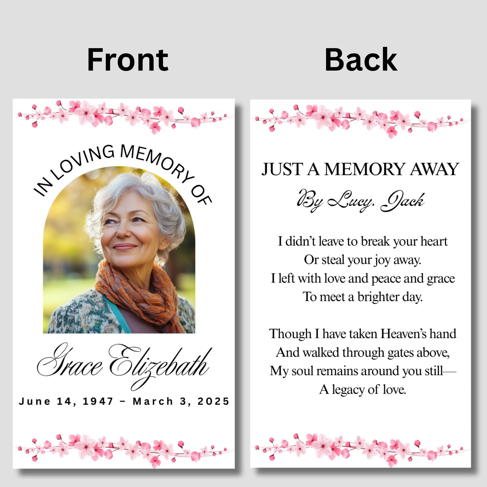 In Loving Memory Funeral Card Canva Editable Template, In Loving Memory Template, Memorial Prayer Card - Editable Memorial Canva Template