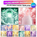 Memorial Heaven Backgrounds Png Bundle, Memorial Backgrounds, In Loving Memory Backgrounds, Heaven Stair Steps & Gate, Rest In Peace - Editable Memorial Canva Template