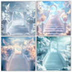 Memorial Heaven Backgrounds Png Bundle, Memorial Backgrounds, In Loving Memory Backgrounds, Heaven Stair Steps & Gate, Rest In Peace - Editable Memorial Canva Template
