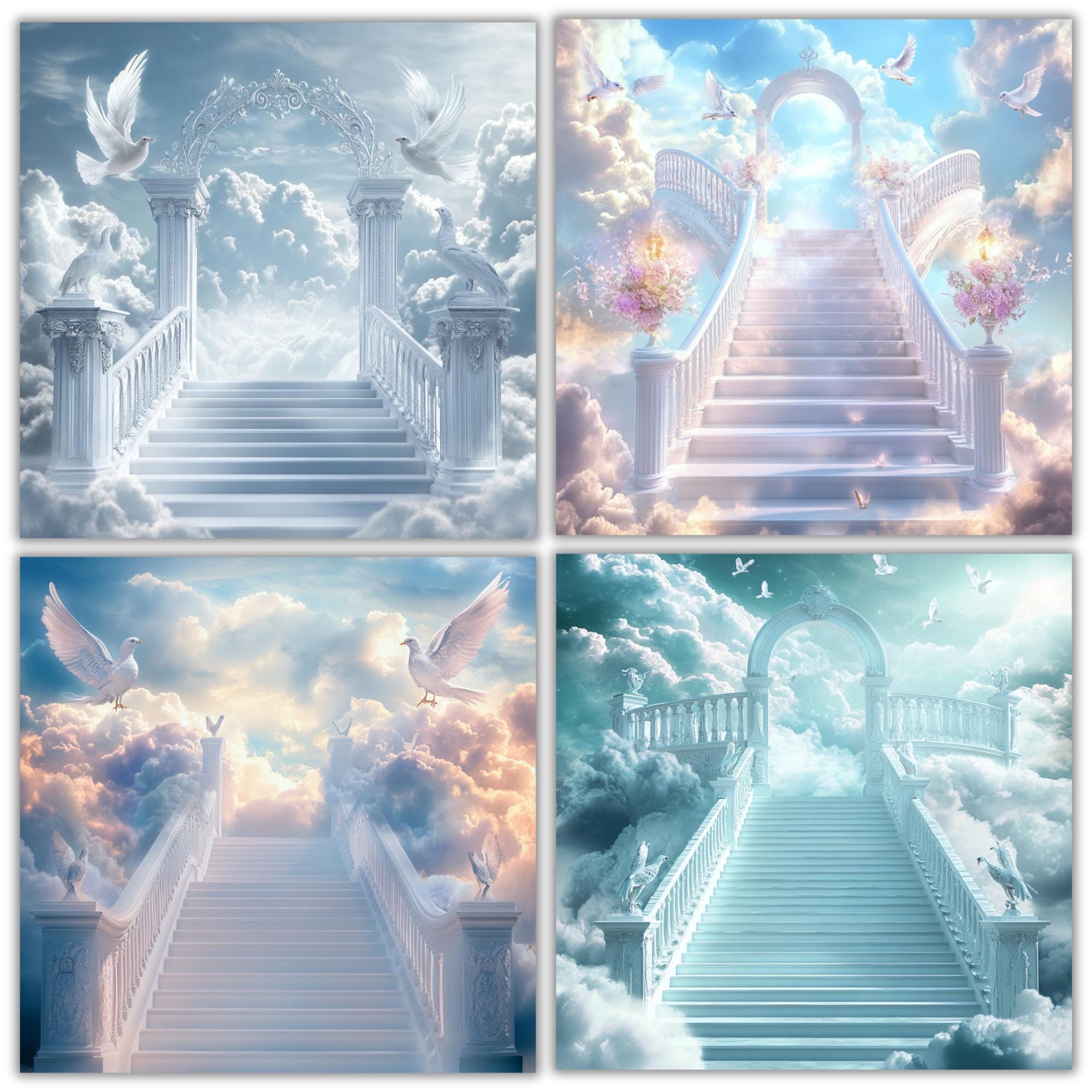 Memorial Heaven Backgrounds Png Bundle, Memorial Backgrounds, In Loving Memory Backgrounds, Heaven Stair Steps & Gate, Rest In Peace - Editable Memorial Canva Template
