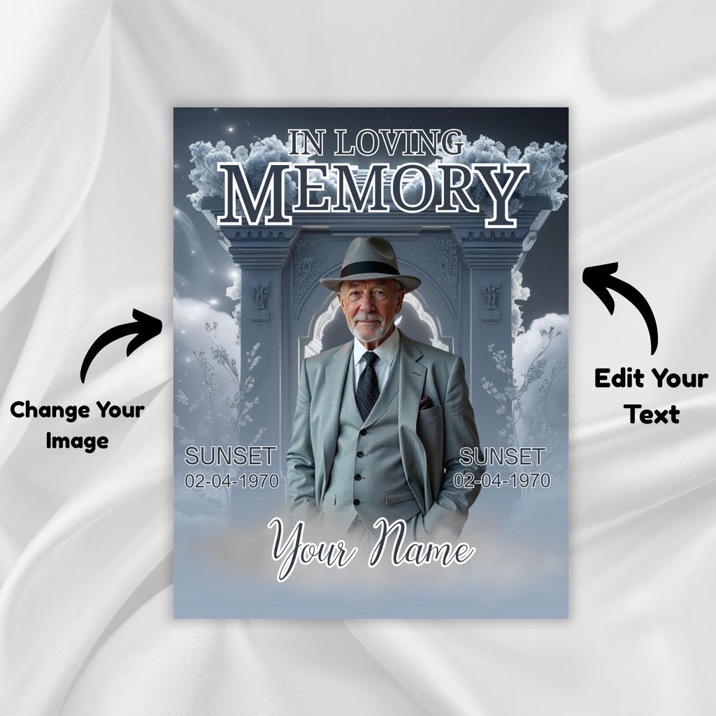 06 Grey In Loving Memory Canva Editable Templates, Memorial Canva Template, In Loving Memory Templates, Funeral & Celebration of Life - Editable Memorial Canva Template