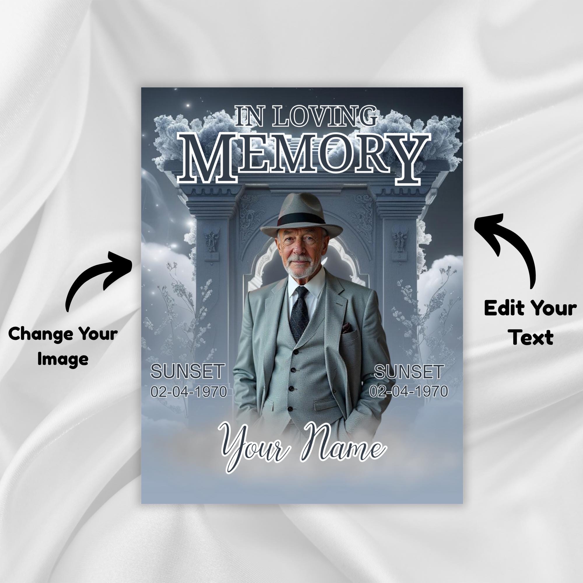 06 Grey In Loving Memory Canva Editable Templates, Memorial Canva Template, In Loving Memory Templates, Funeral & Celebration of Life - Editable Memorial Canva Template