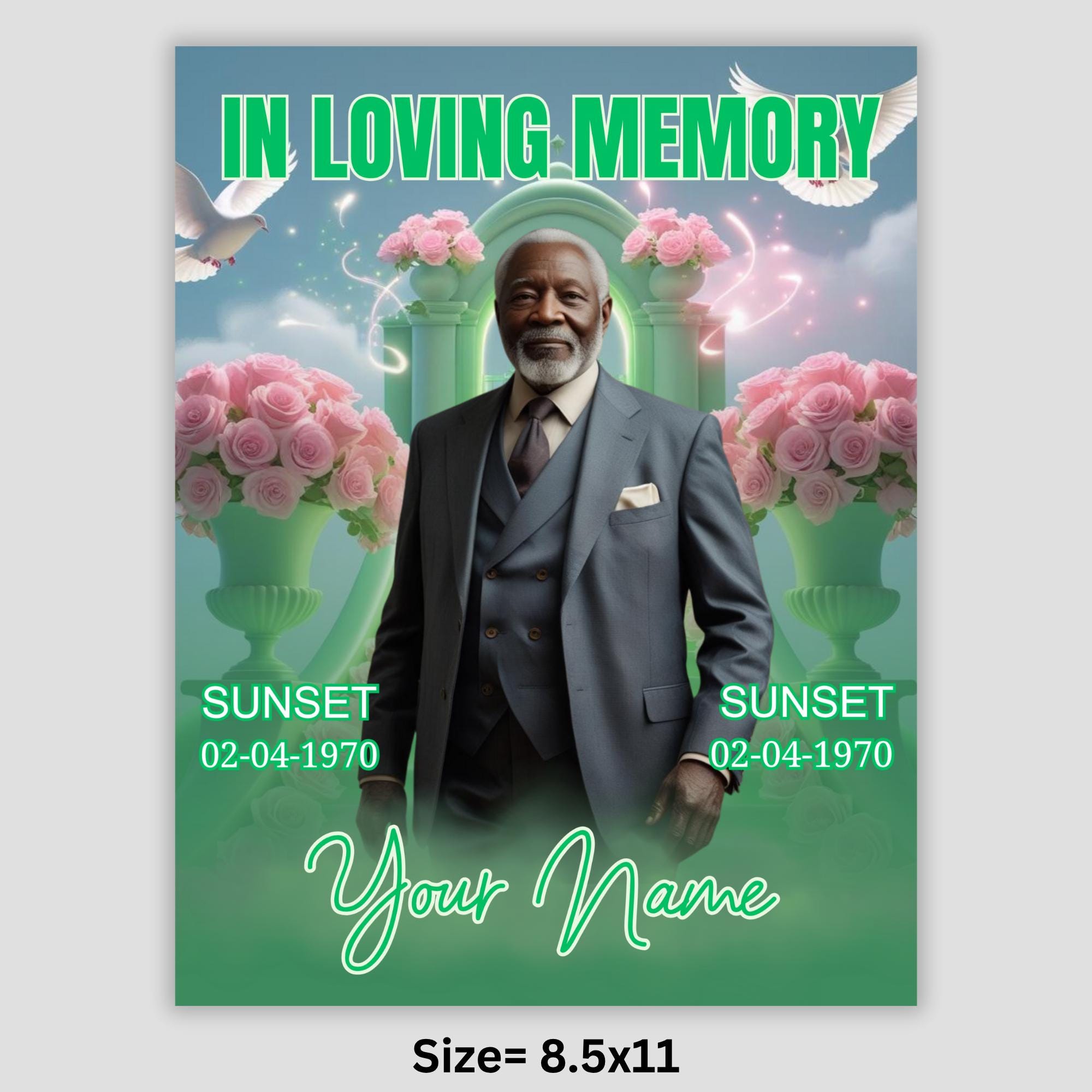 06 Soft Green In Loving Memory Canva Editable Templates, Memorial Canva Template, In Loving Memory Templates, Funeral & Celebration of Life - Editable Memorial Canva Template