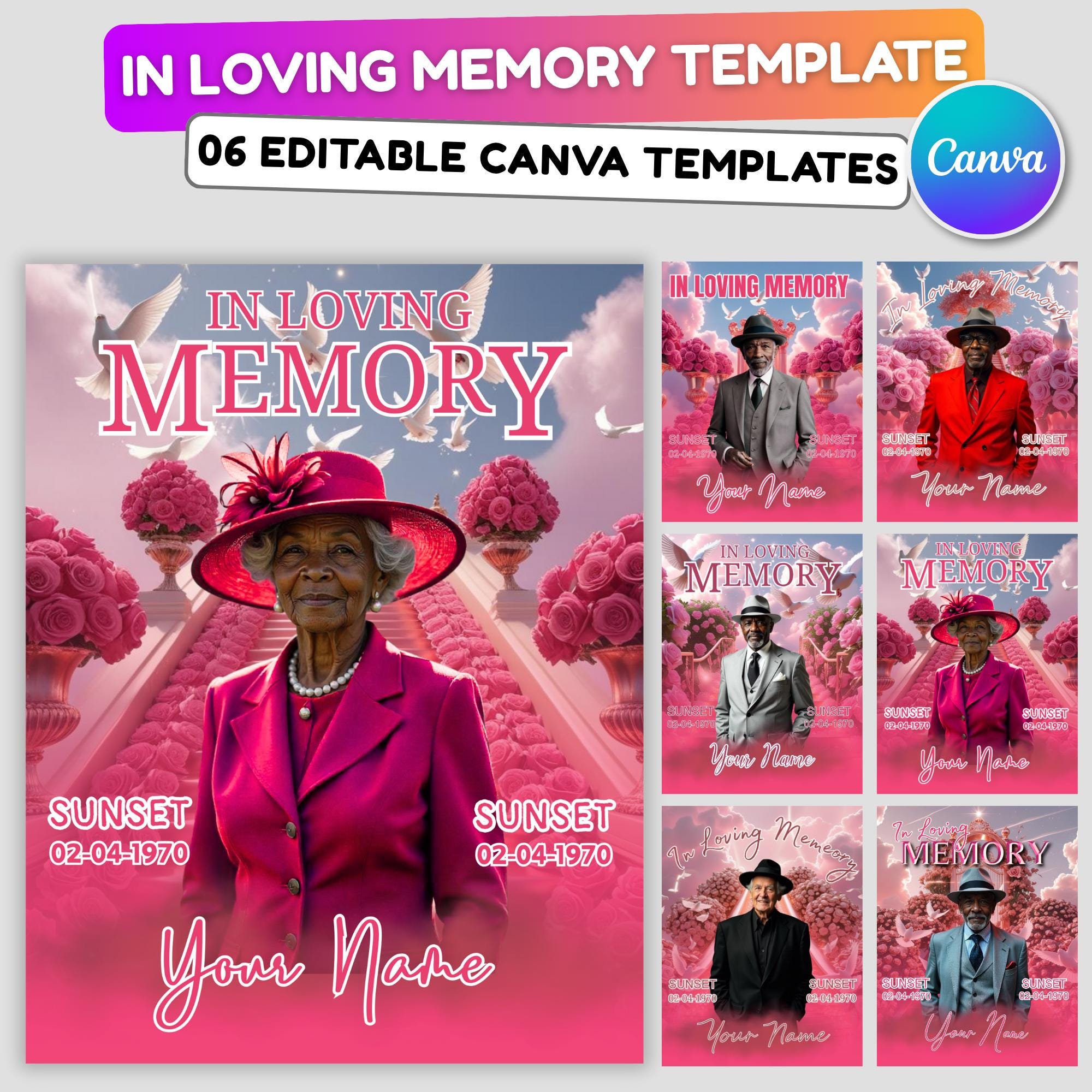 06 In Loving Memory Canva Editable Templates, Memorial Canva Template, In Loving Memory Templates, Funeral & Celebration of Life - Editable Memorial Canva Template