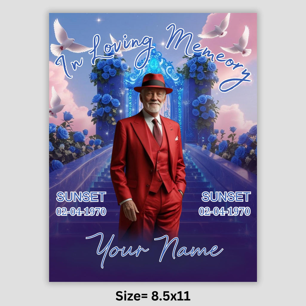 06 Blue In Loving Memory Canva Editable Templates, Memorial Canva Template, In Loving Memory Templates, Funeral & Celebration of Life - Editable Memorial Canva Template