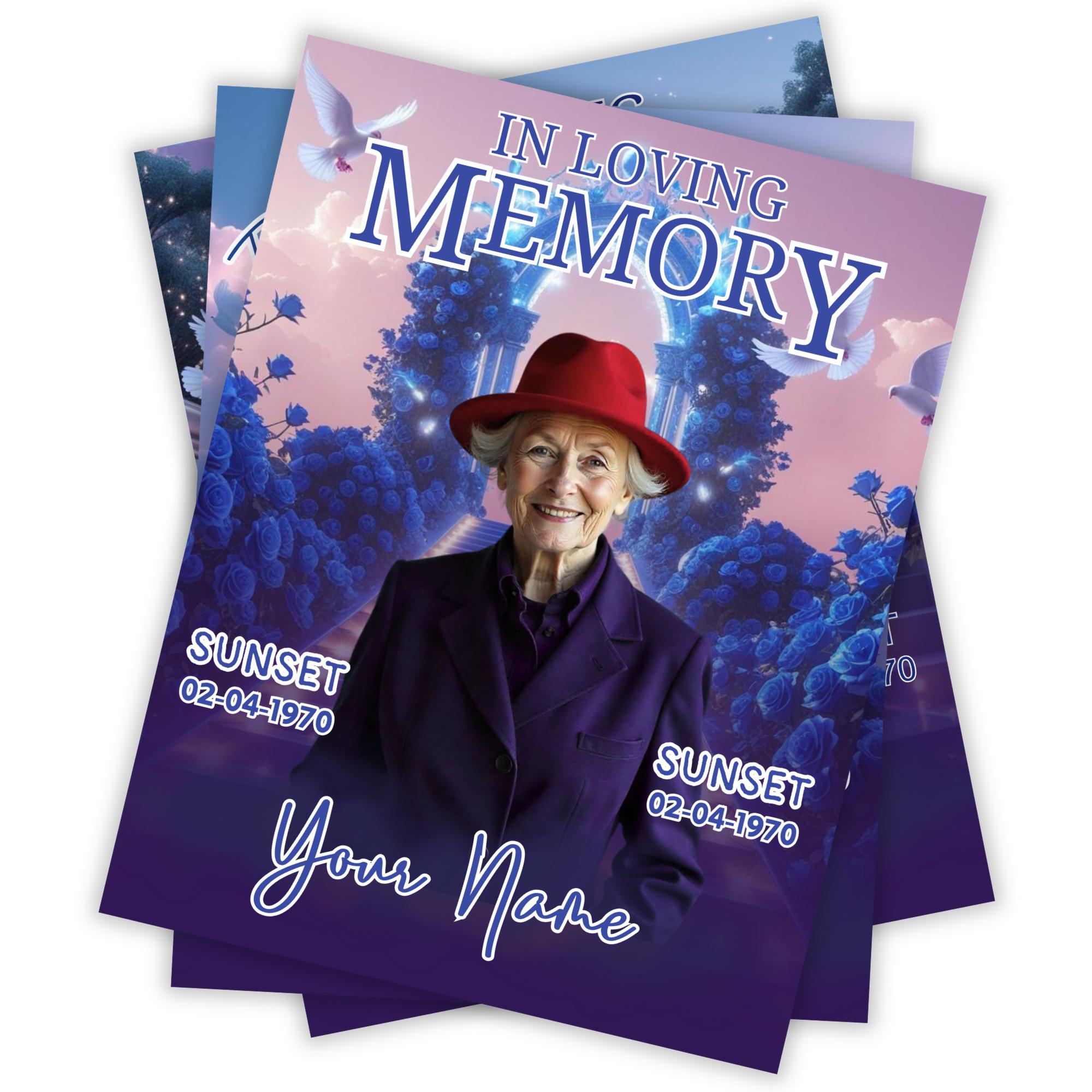 06 Blue In Loving Memory Canva Editable Templates, Memorial Canva Template, In Loving Memory Templates, Funeral & Celebration of Life - Editable Memorial Canva Template