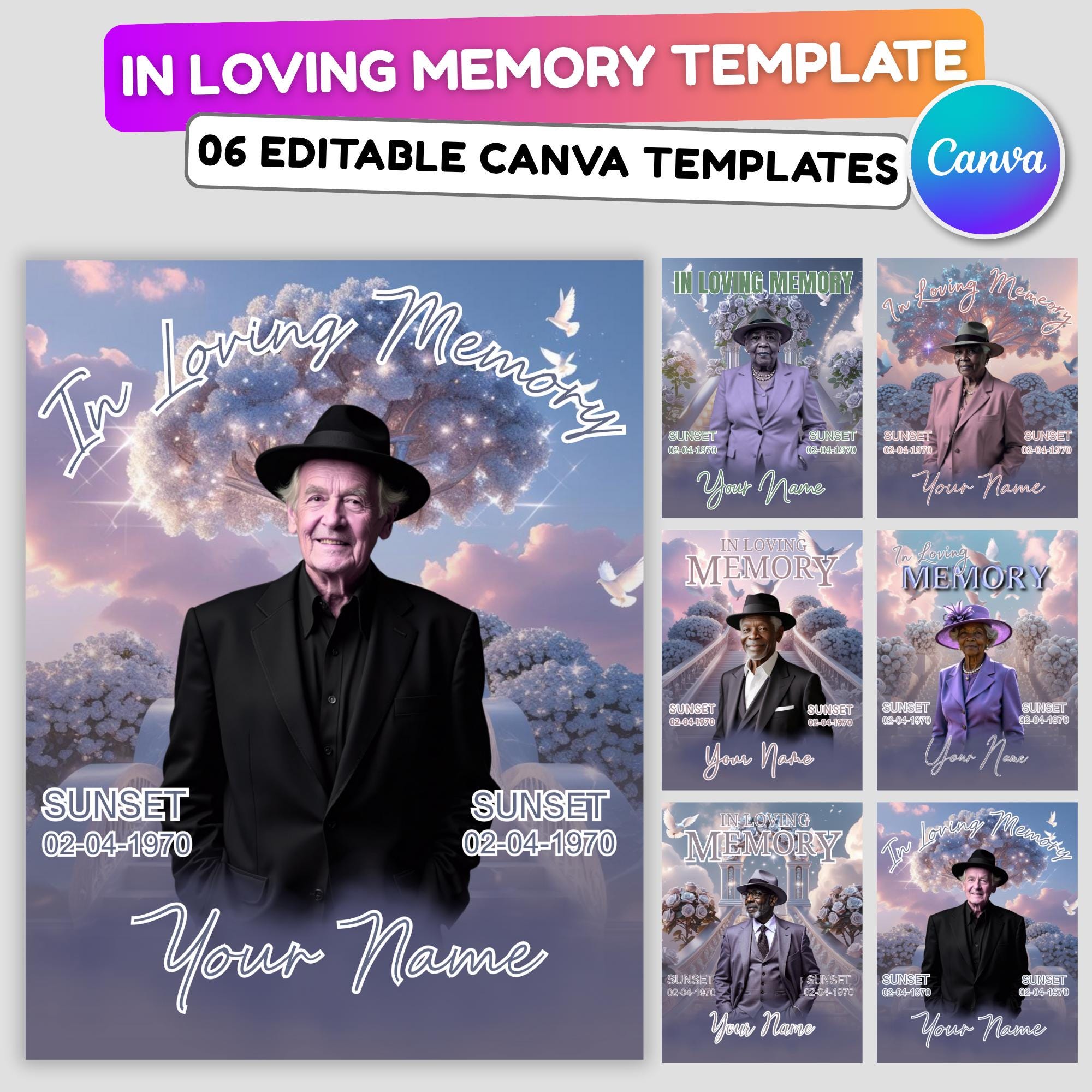 06 In Loving Memory Canva Editable Templates, Memorial Canva Template, In Loving Memory Templates, Funeral & Celebration of Life - Editable Memorial Canva Template