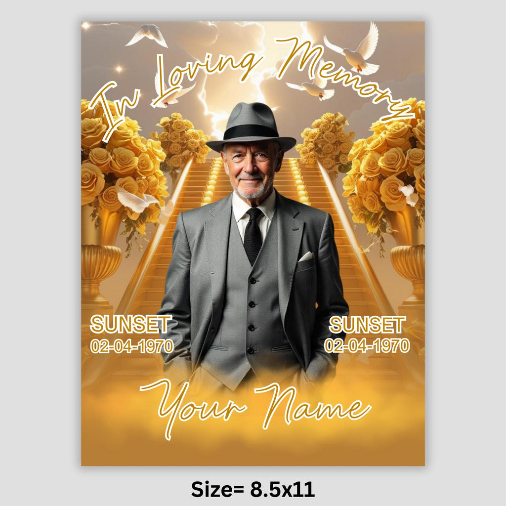 06 Golden In Loving Memory Canva Editable Templates, Memorial Canva Template, In Loving Memory Templates, Funeral & Celebration of Life - Editable Memorial Canva Template