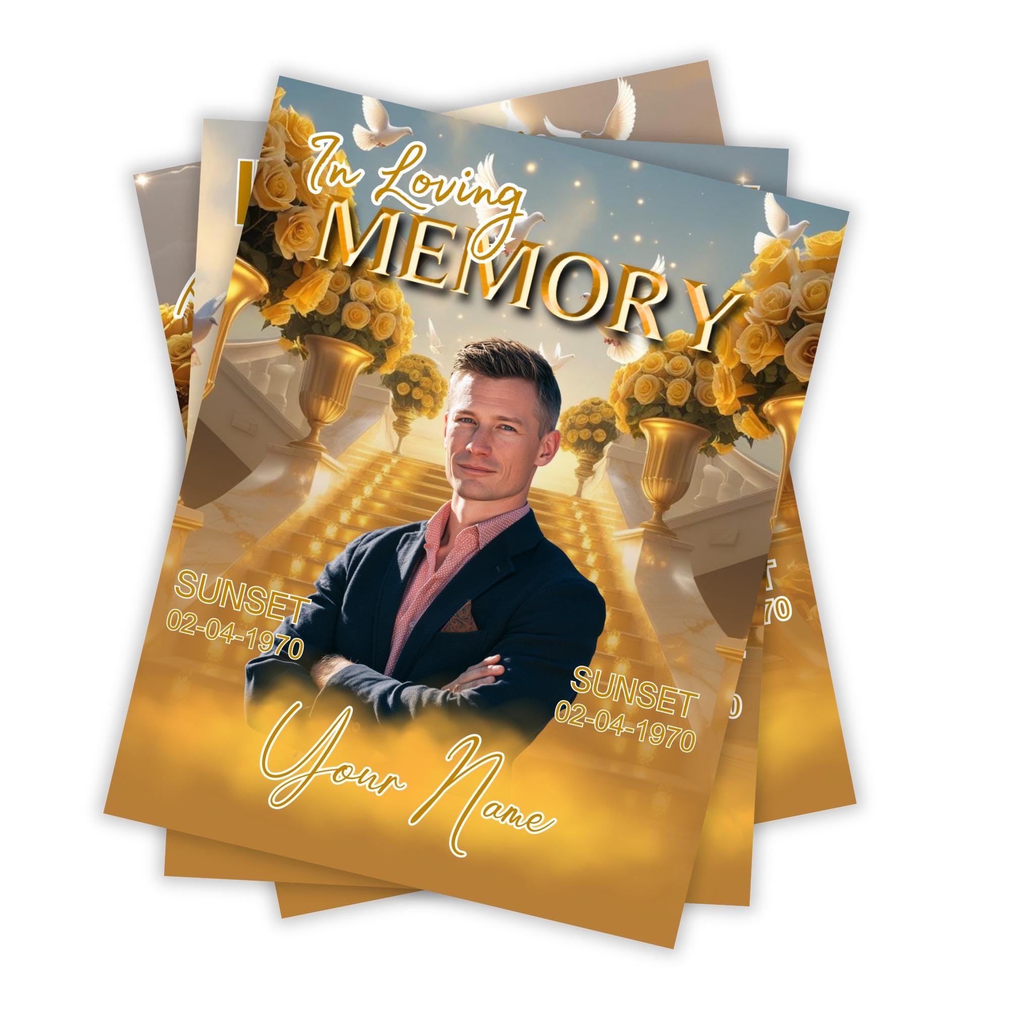 06 Golden In Loving Memory Canva Editable Templates, Memorial Canva Template, In Loving Memory Templates, Funeral & Celebration of Life - Editable Memorial Canva Template