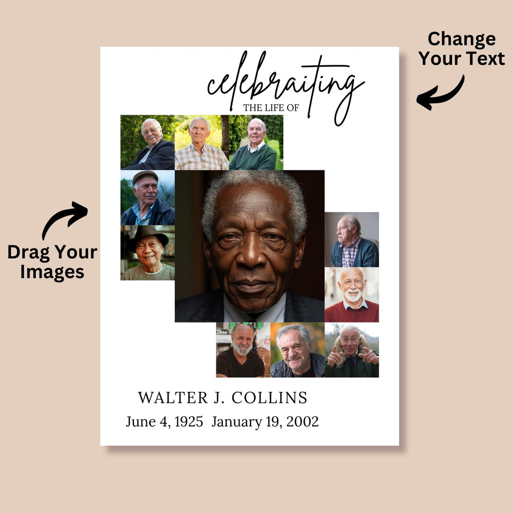 Funeral Photo Collage Canva Editable Template, In Loving Memory Collage, Memorial Photo Collage Template, Celebration Of Life - Editable Memorial Canva Template