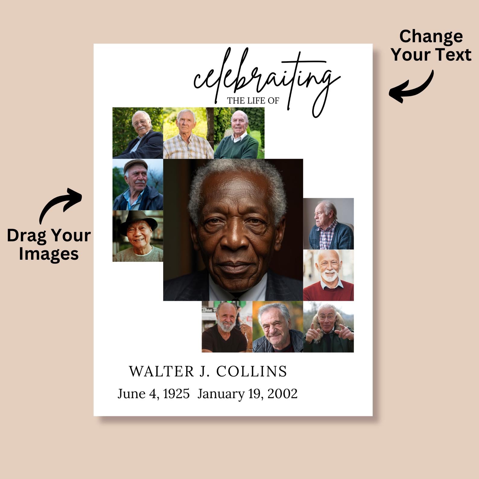 Funeral Photo Collage Canva Editable Template, In Loving Memory Collage, Memorial Photo Collage Template, Celebration Of Life - Editable Memorial Canva Template
