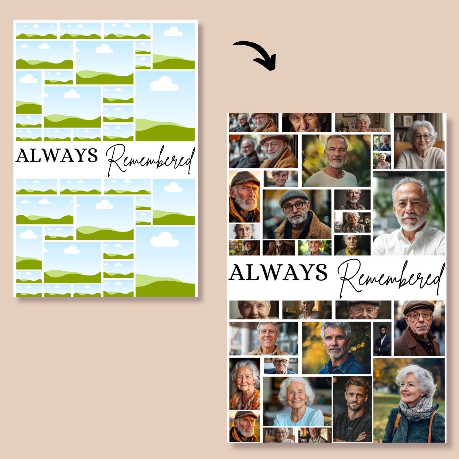 Funeral Photo Collage Canva Editable Template, In Loving Memory Collage, Memorial Photo Collage Template, Celebration Of Life - Editable Memorial Canva Template