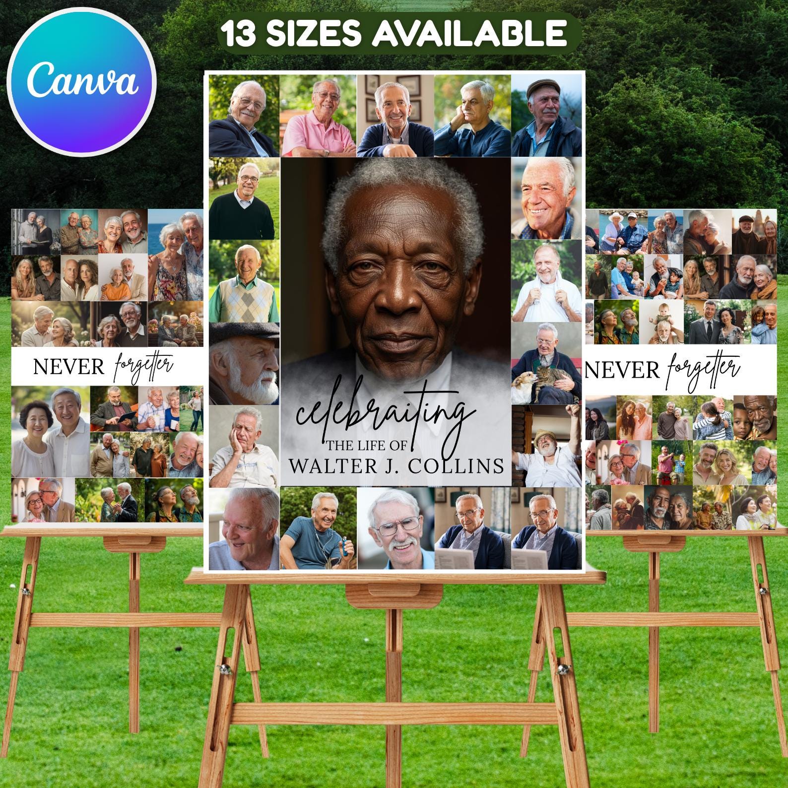 Funeral Photo Collage Canva Editable Template, In Loving Memory Collage, Memorial Photo Collage Template, Celebration Of Life - Editable Memorial Canva Template