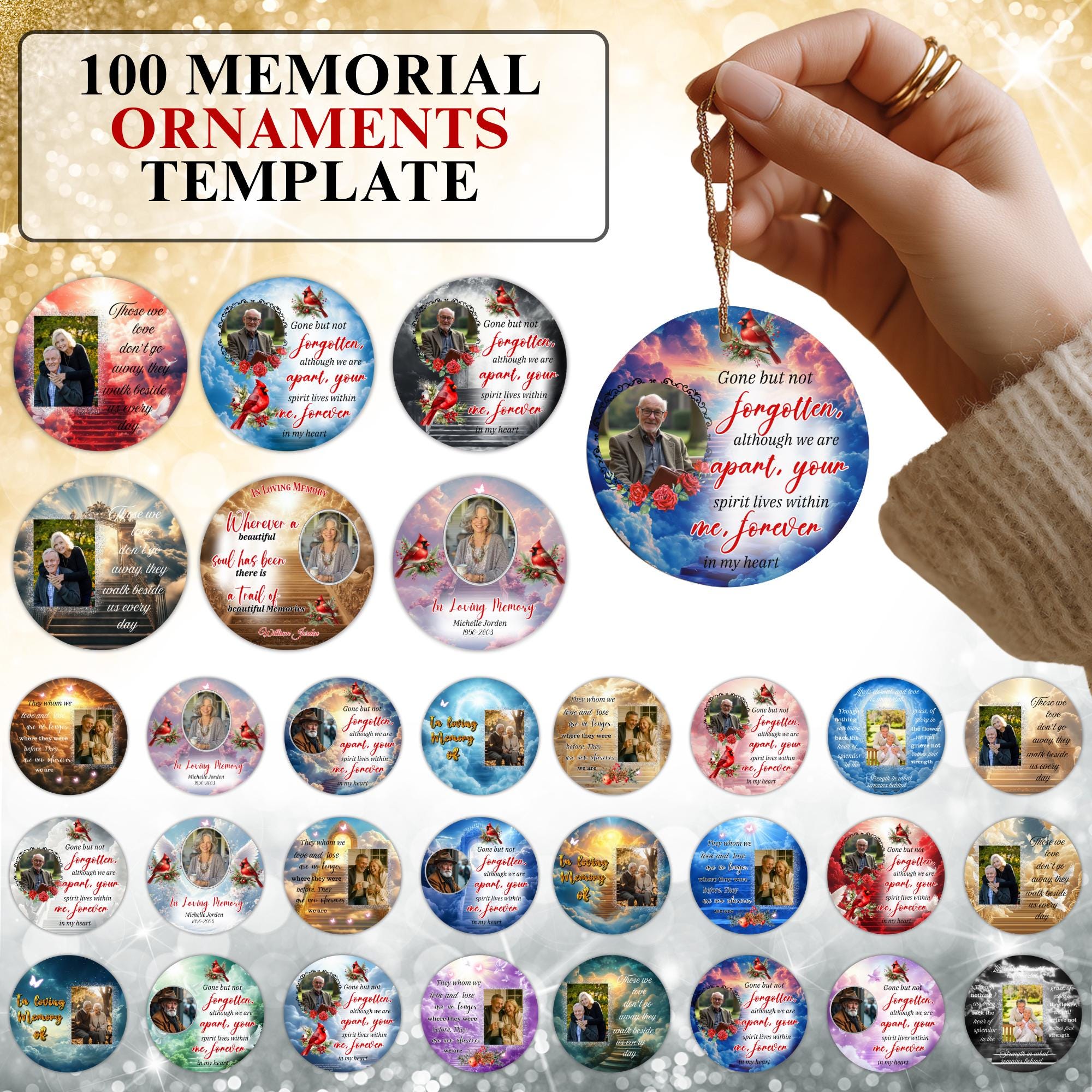 100 In Loving Memory Christmas Ornament Editable Template, Round Christmas in Heaven, Memorial Ornaments Template, Funeral & Celebration - Editable Memorial Canva Template