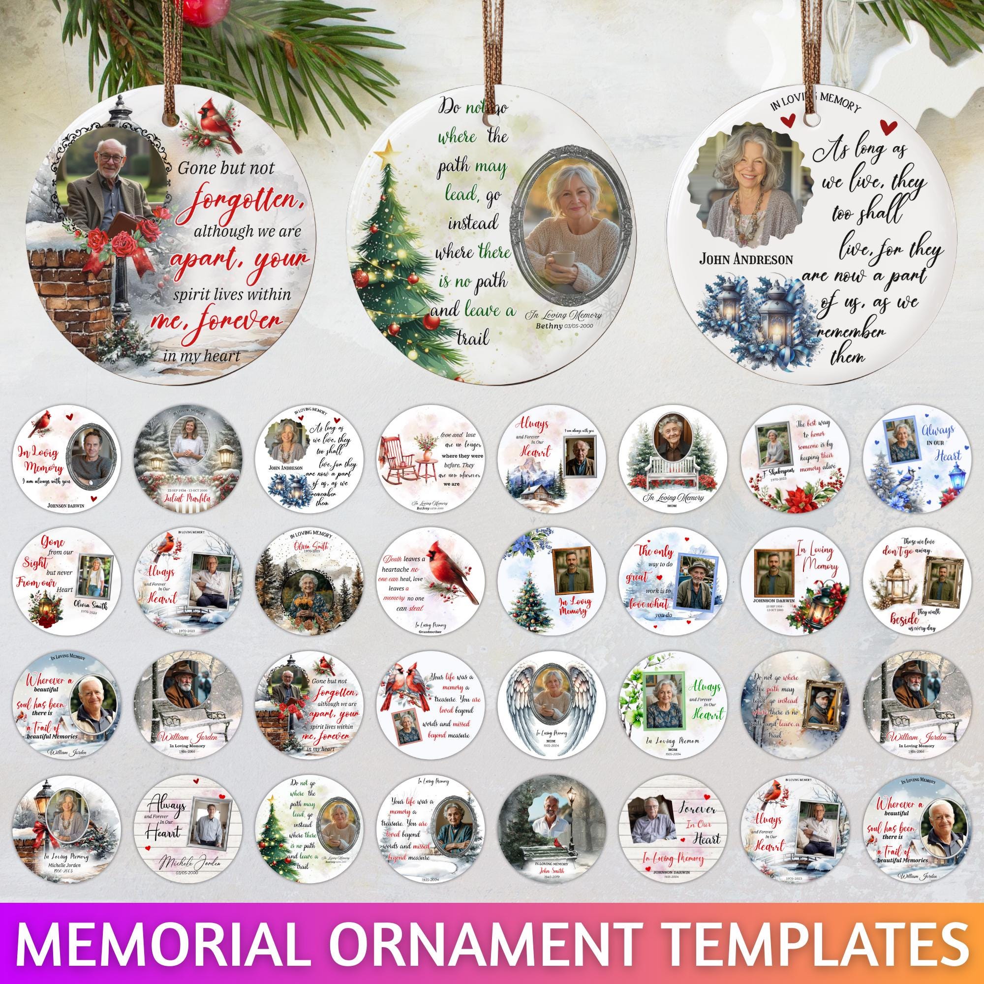 30 In Loving Memory Christmas Ornament Editable Template, Round Christmas in Heaven, Memorial Ornaments Template, Funeral & Celebration - Editable Memorial Canva Template
