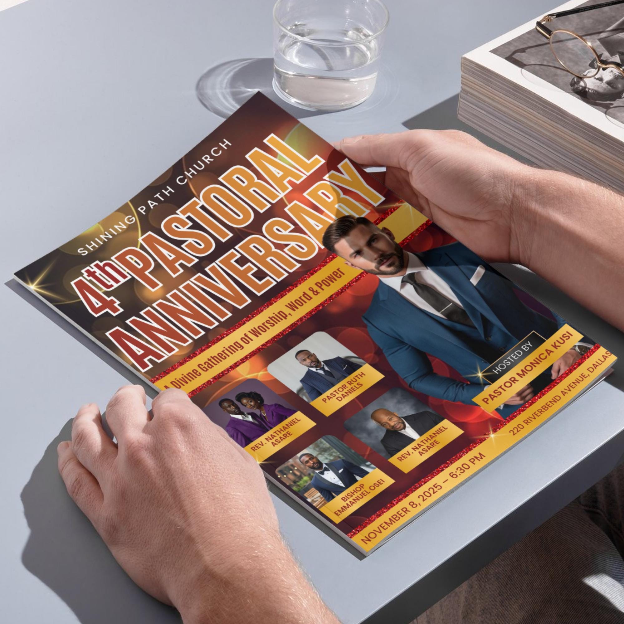 08 Pastoral Anniversary Program Flyer Template, Funeral Program, Church Program Template, Church Rivival Program Template, Service Flyer - Editable Memorial Canva Template