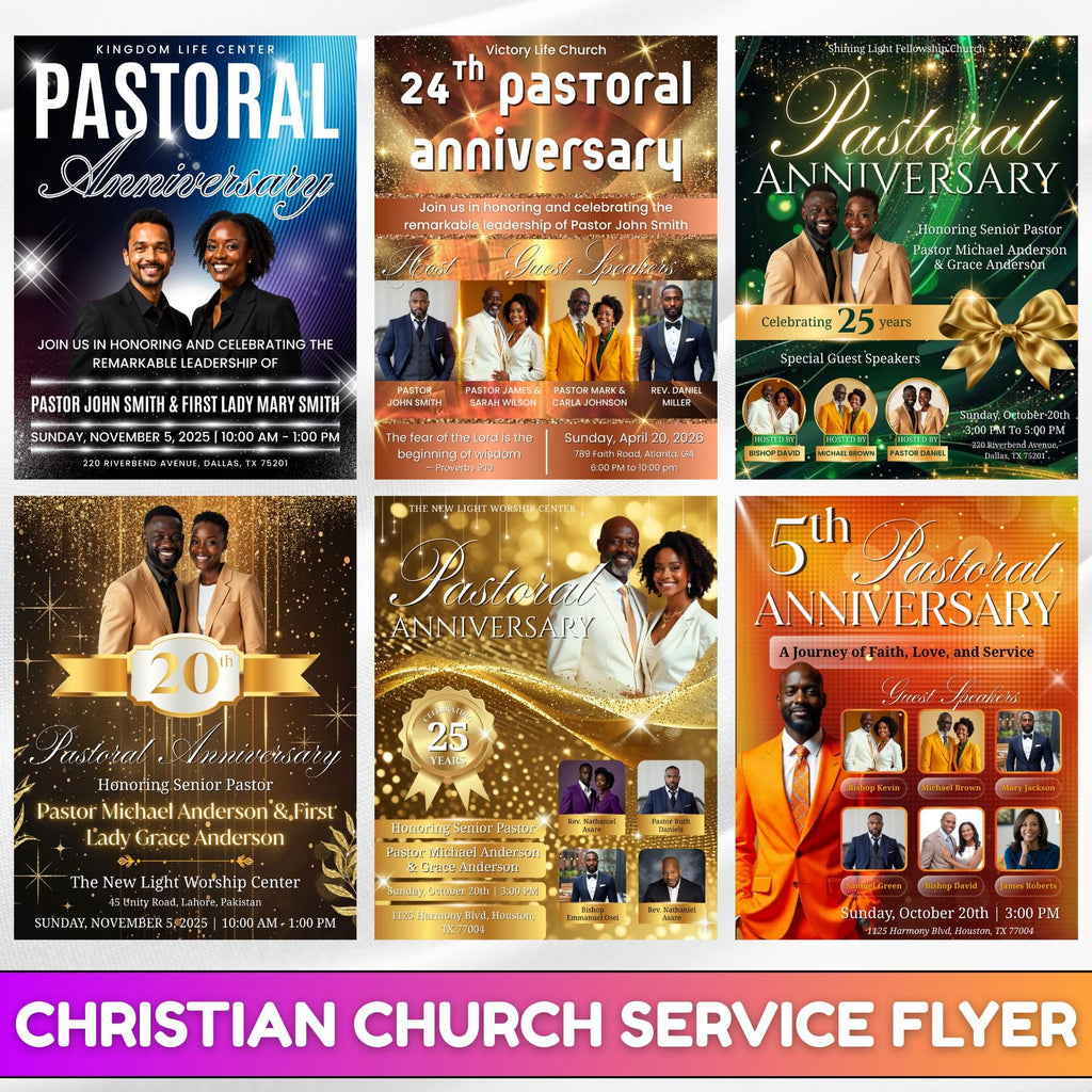 08 Pastoral Anniversary Program Flyer Template, Funeral Program, Church Program Template, Church Rivival Program Template, Service Flyer - Editable Memorial Canva Template
