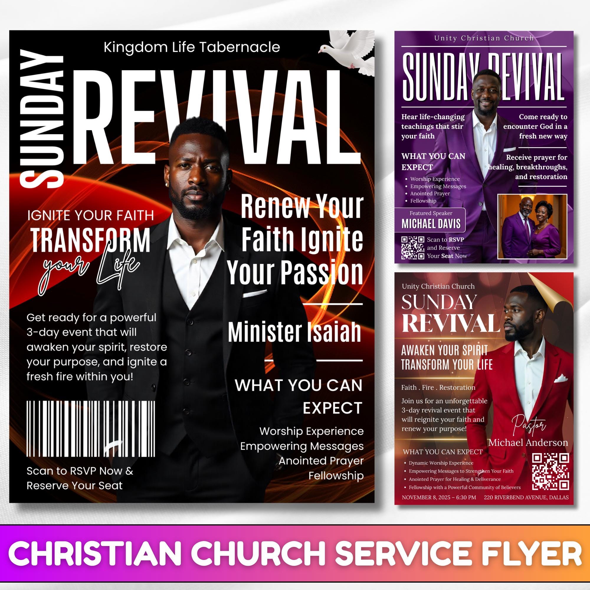 04 Sunday Flyer Anniversary Program Template, Funeral Program, Church Program Template, Sunday Rivival Program Template, Sunday Flyer - Editable Memorial Canva Template