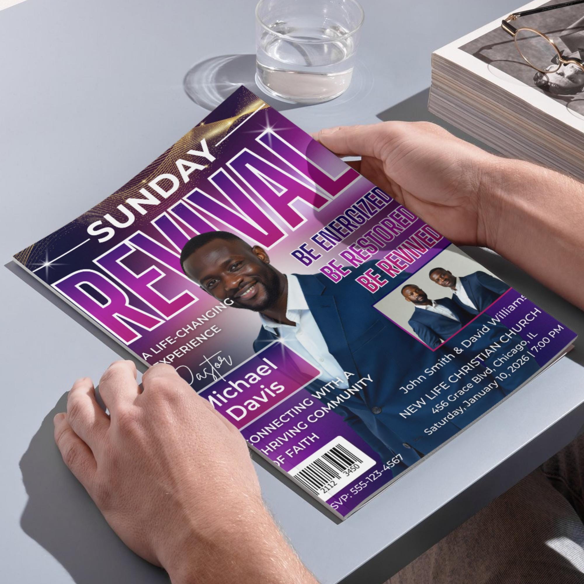 04 Sunday Flyer Anniversary Program Template, Funeral Program, Church Program Template, Sunday Rivival Program Template, Sunday Flyer - Editable Memorial Canva Template