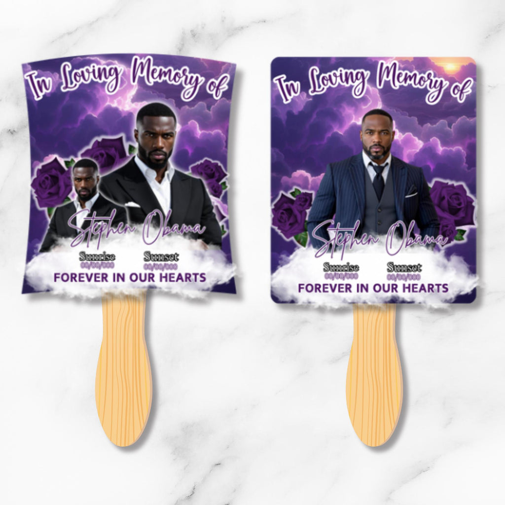 10 Purple In Loving Memory Paddle Fan Editable Template, Memorial Fan, Celebration of Life Paddle Fan, In Loving Memory Handheld Tribute - Editable Memorial Canva Template