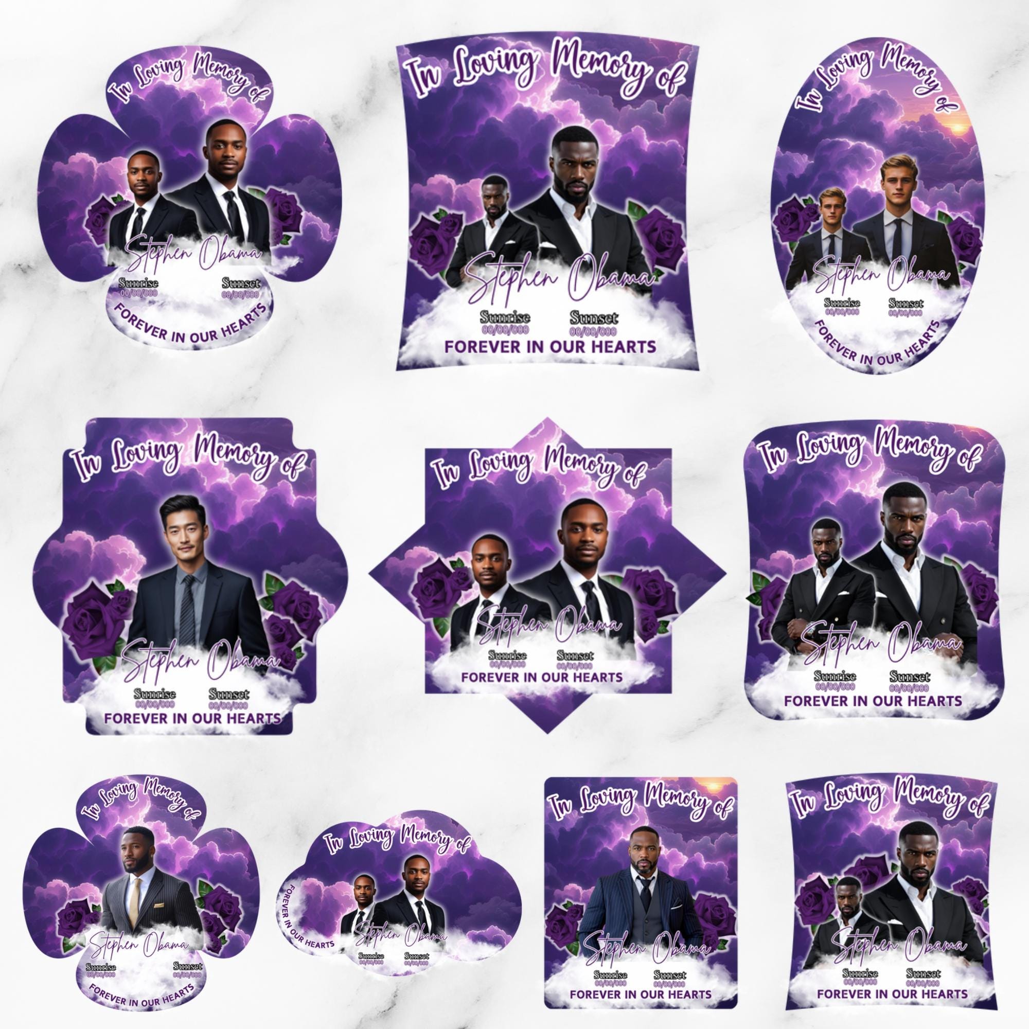 10 Purple In Loving Memory Paddle Fan Editable Template, Memorial Fan, Celebration of Life Paddle Fan, In Loving Memory Handheld Tribute - Editable Memorial Canva Template