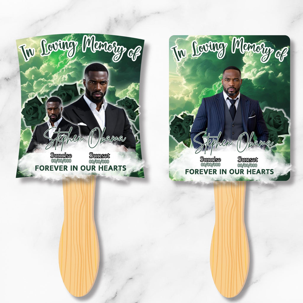 10 Green In Loving Memory Paddle Fan Editable Template, Memorial Fan, Celebration of Life Paddle Fan, In Loving Memory Handheld Tribute - Editable Memorial Canva Template