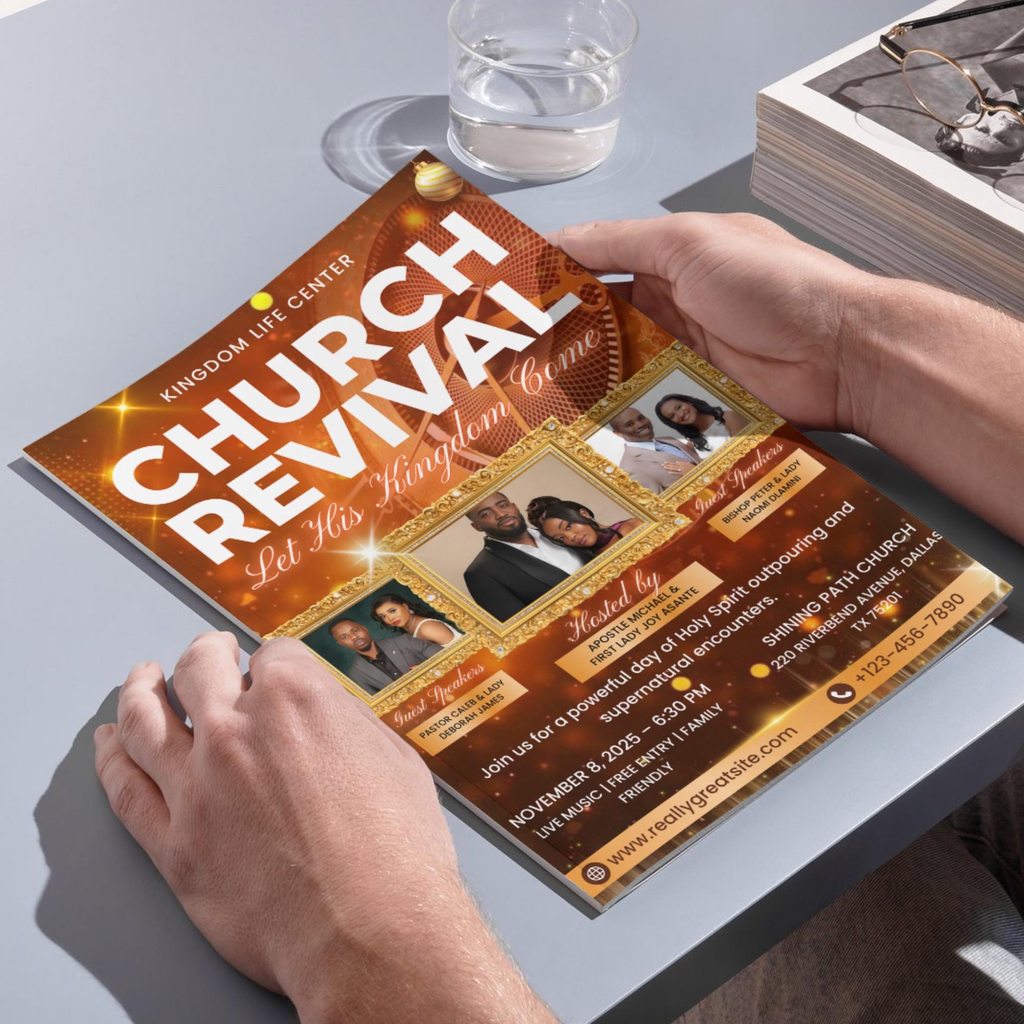 Pastoral Church Flyer Anniversary Program Template, Funeral Program, Church Program Template, Church Rivival Program Template, Service Flyer - Editable Memorial Canva Template