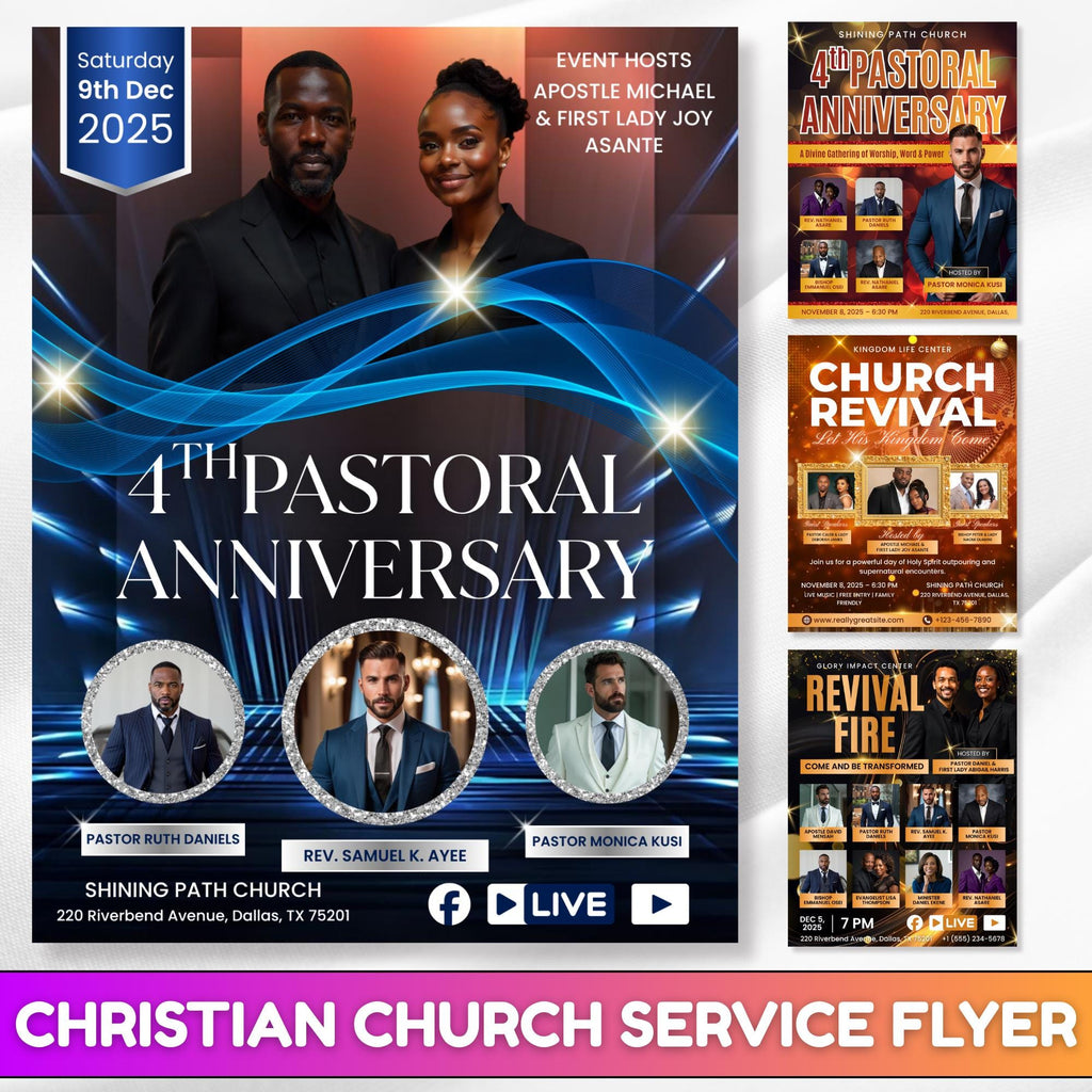 Pastoral Church Flyer Anniversary Program Template, Funeral Program, Church Program Template, Church Rivival Program Template, Service Flyer - Editable Memorial Canva Template
