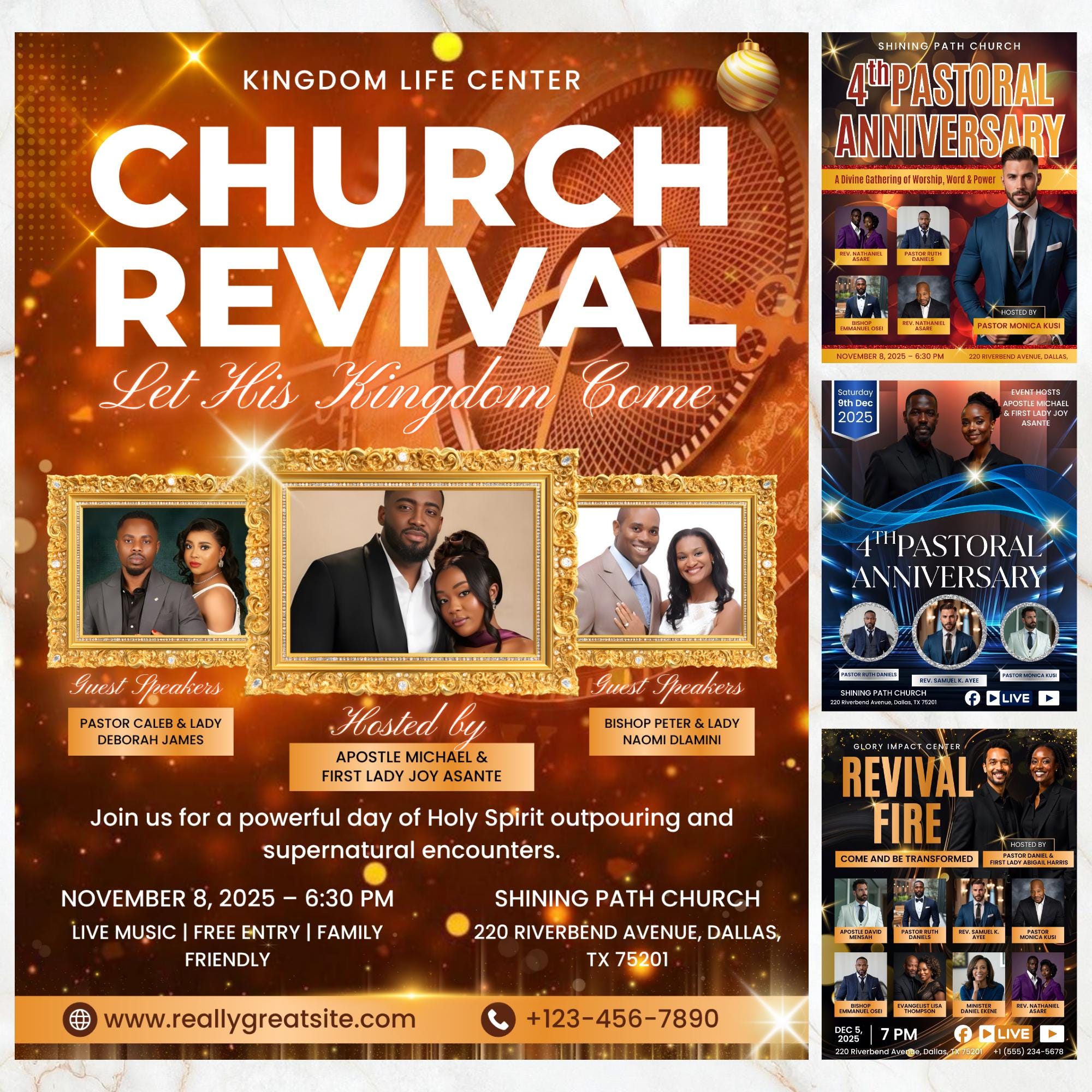 Pastoral Church Flyer Anniversary Program Template, Funeral Program, Church Program Template, Church Rivival Program Template, Service Flyer - Editable Memorial Canva Template
