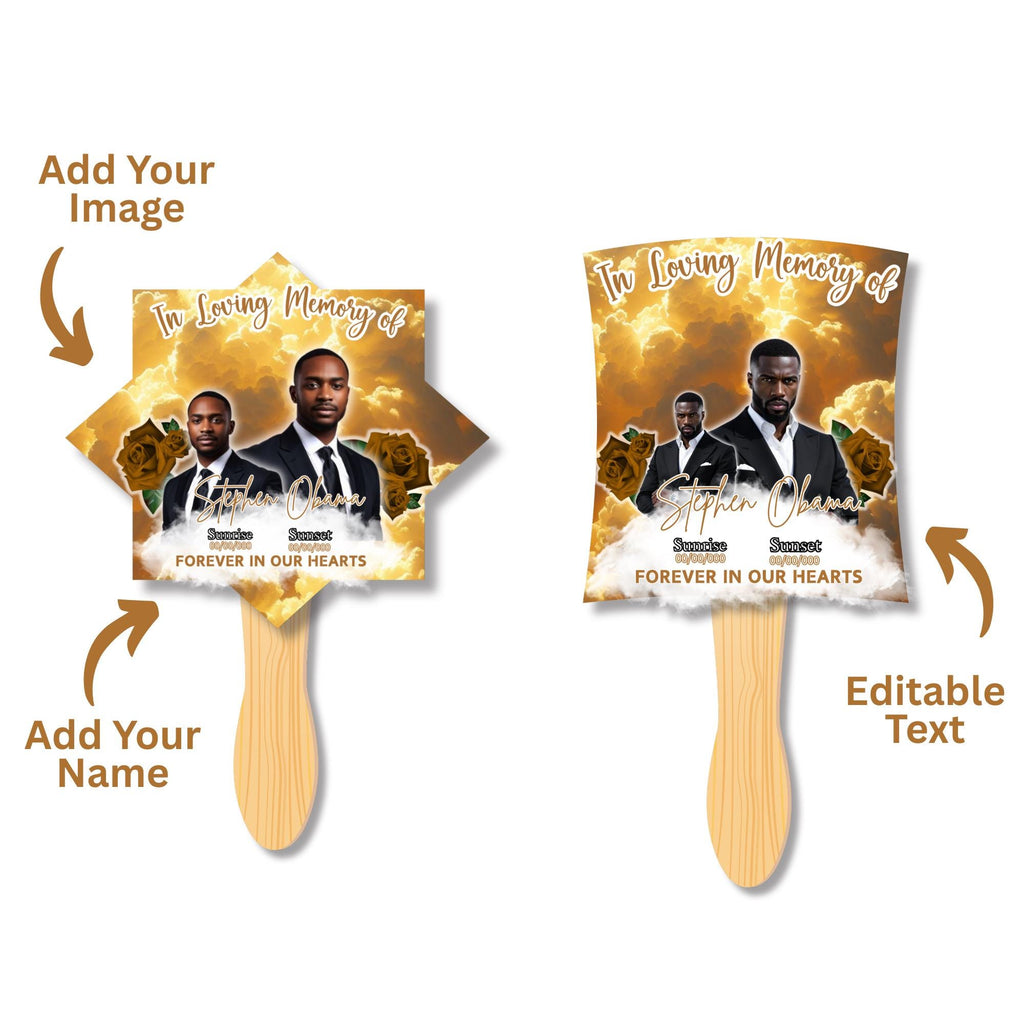 10 Yellow In Loving Memory Paddle Fan Editable Template, Memorial Fan, Celebration of Life Paddle Fan, In Loving Memory Handheld Tribute - Editable Memorial Canva Template