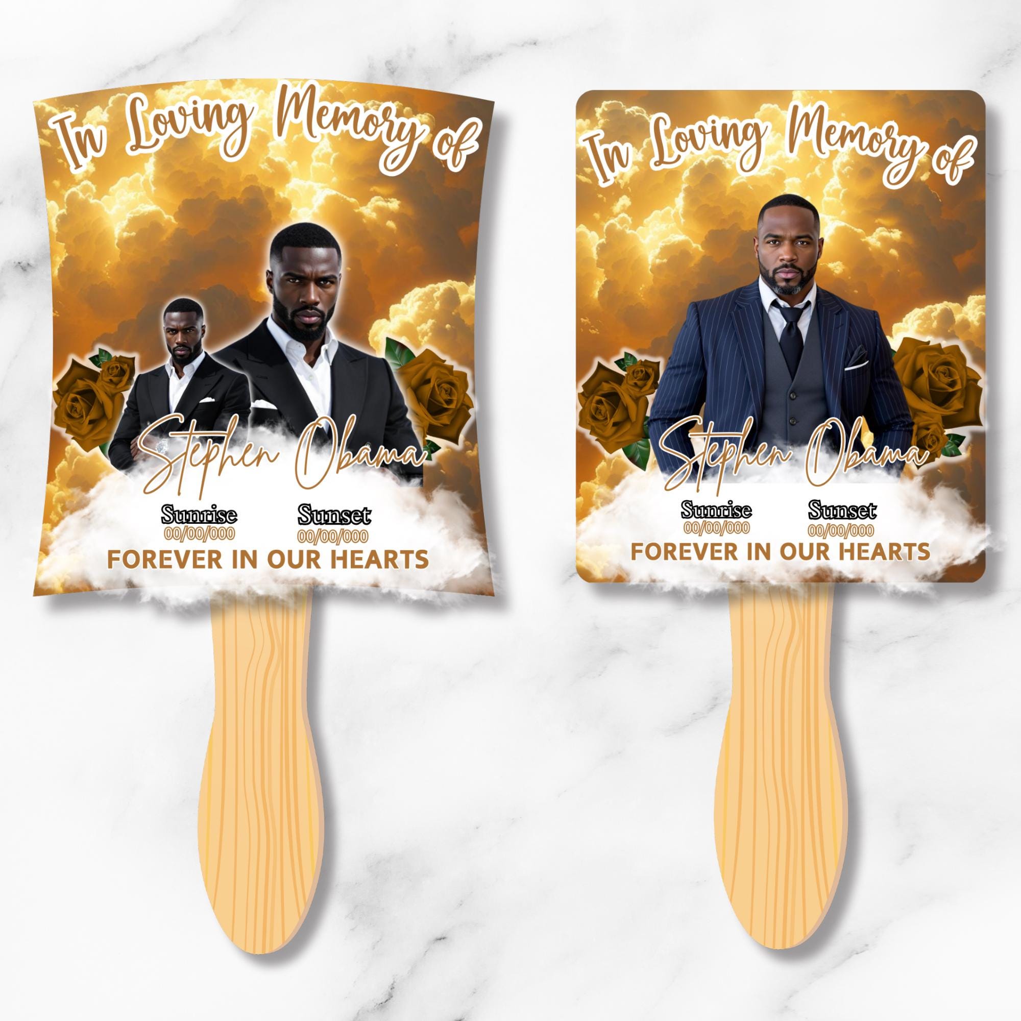 10 Yellow In Loving Memory Paddle Fan Editable Template, Memorial Fan, Celebration of Life Paddle Fan, In Loving Memory Handheld Tribute - Editable Memorial Canva Template