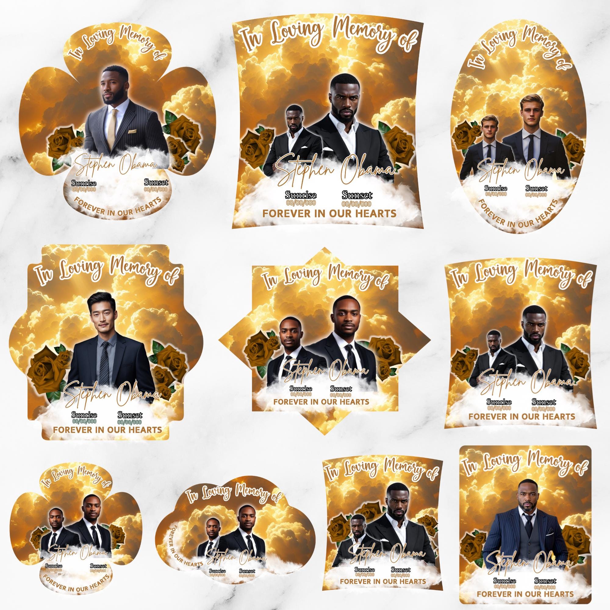 10 Yellow In Loving Memory Paddle Fan Editable Template, Memorial Fan, Celebration of Life Paddle Fan, In Loving Memory Handheld Tribute - Editable Memorial Canva Template