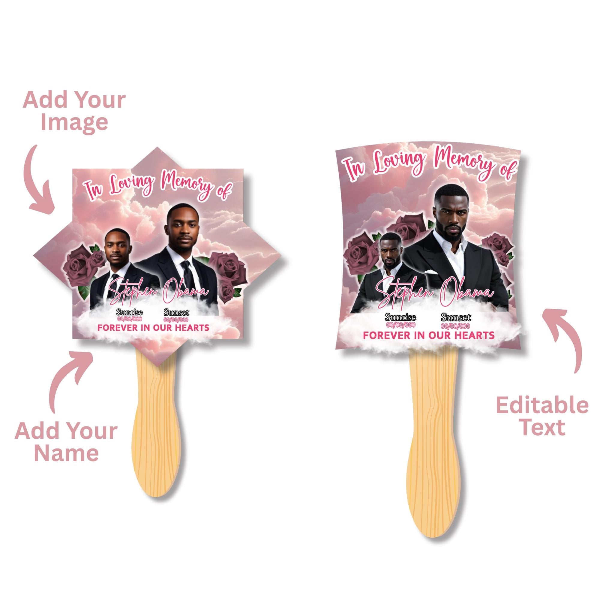10 Pink In Loving Memory Paddle Fan Editable Template, Memorial Fan, Celebration of Life Paddle Fan, In Loving Memory Handheld Tribute - Editable Memorial Canva Template