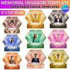 10 Hexagon Memorial Photo Board Canva Editable Templates, In Loving Memory Templates, Memorial Canva Template, Funeral & Celebration of Life - Editable Memorial Canva Template