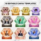 10 Hexagon Memorial Photo Board Canva Editable Templates, In Loving Memory Templates, Memorial Canva Template, Funeral & Celebration of Life - Editable Memorial Canva Template