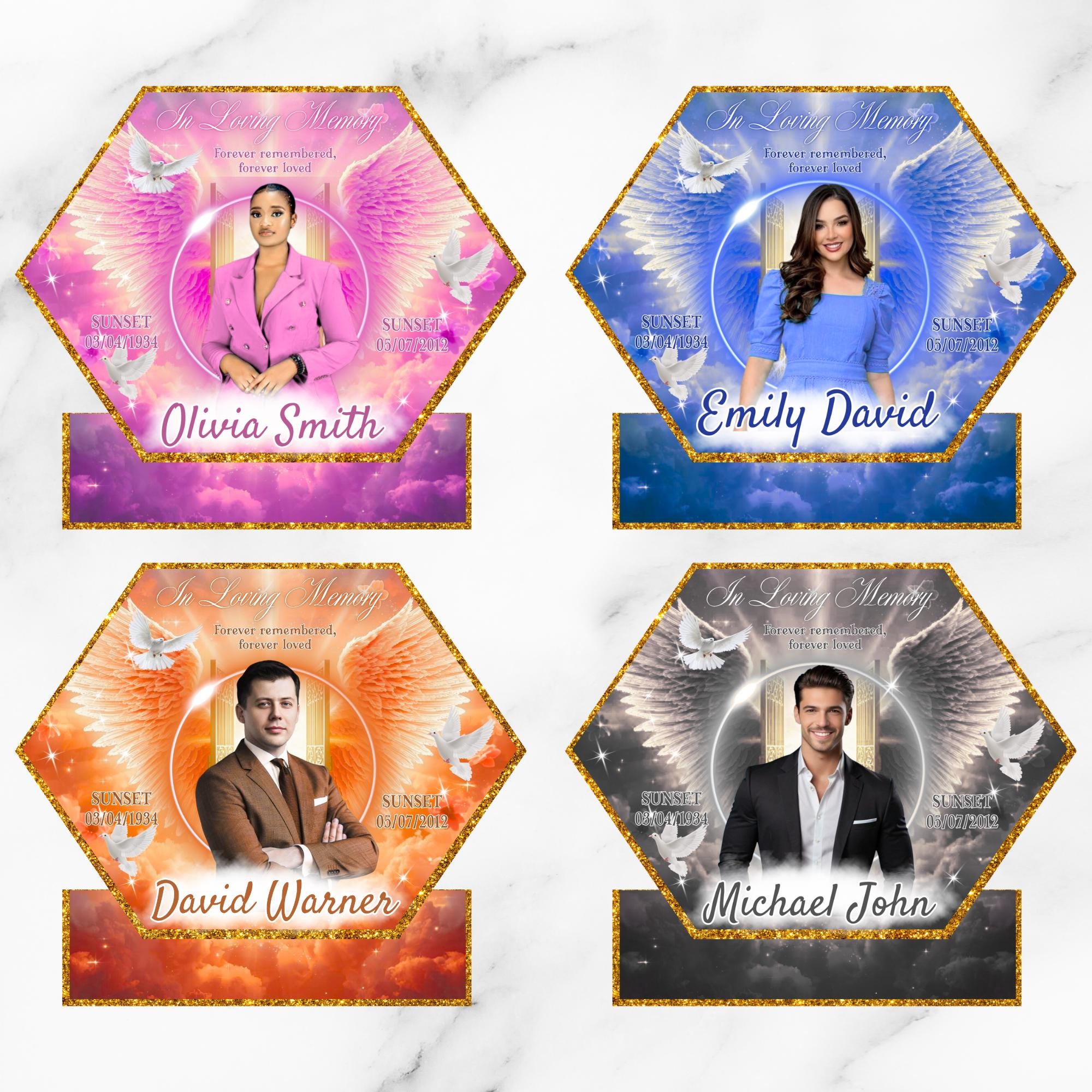 10 Hexagon Memorial Photo Board Canva Editable Templates, In Loving Memory Templates, Memorial Canva Template, Funeral & Celebration of Life - Editable Memorial Canva Template