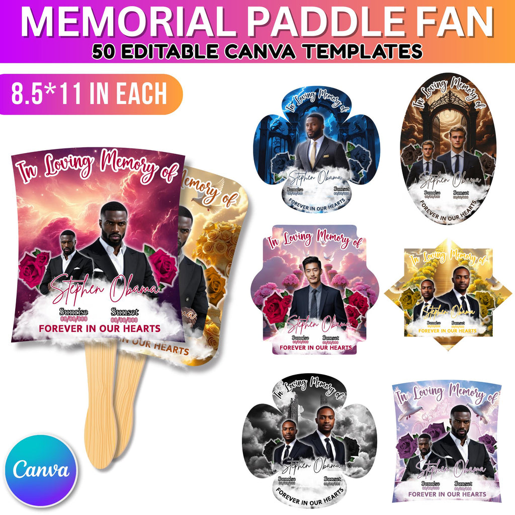 30 In Loving Memory Paddle Fan Editable Template, Memorial Fan, Celebration of Life Paddle Fan, In Loving Memory Handheld Tribute - Editable Memorial Canva Template