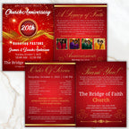 Red Church Anniversary Program Template, Editable Bifold 8.5x11” Design, Church Appreciation Program, Anniversary & Faith Celebration - Editable Memorial Canva Template