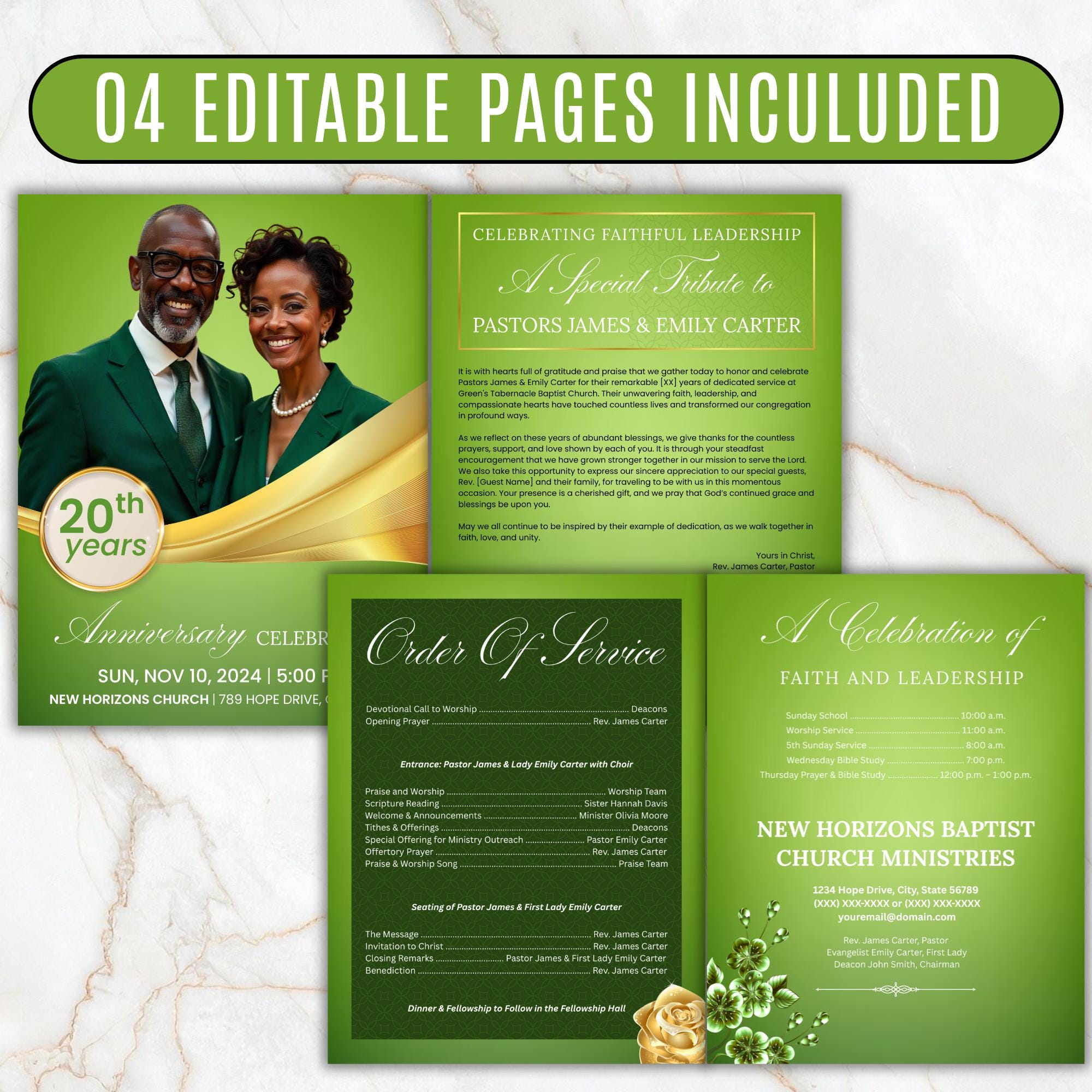 Light Green Church Anniversary Program Template, Editable Bifold 8.5x11” Design, Church Appreciation Program,Anniversary & Faith Celebration - Editable Memorial Canva Template